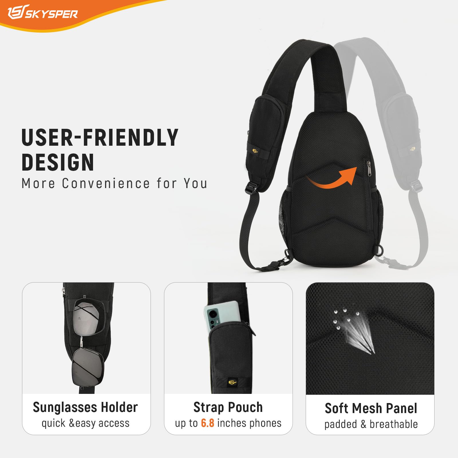 SKYSPER Schultertasche Brusttasche Crossbody Sling Bag Anti-Diebstahl Umhängetasche für Herren & Damen