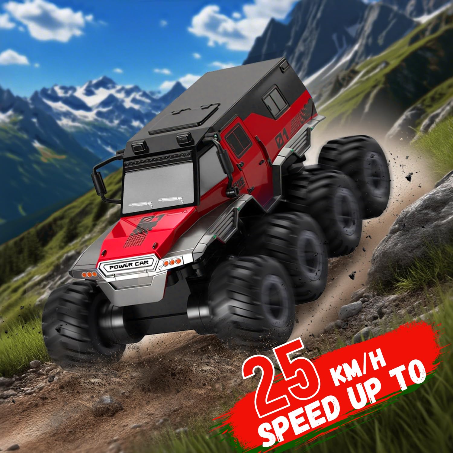 PAISHENKEJI Coche teledirigido Coche teledirigido - Camión RC de 8 Ruedas motrices Coches de Juguete Camión Todoterreno Anfibio teledirigido Crawler de Deriva de 2,4 GHz para niños Regalos