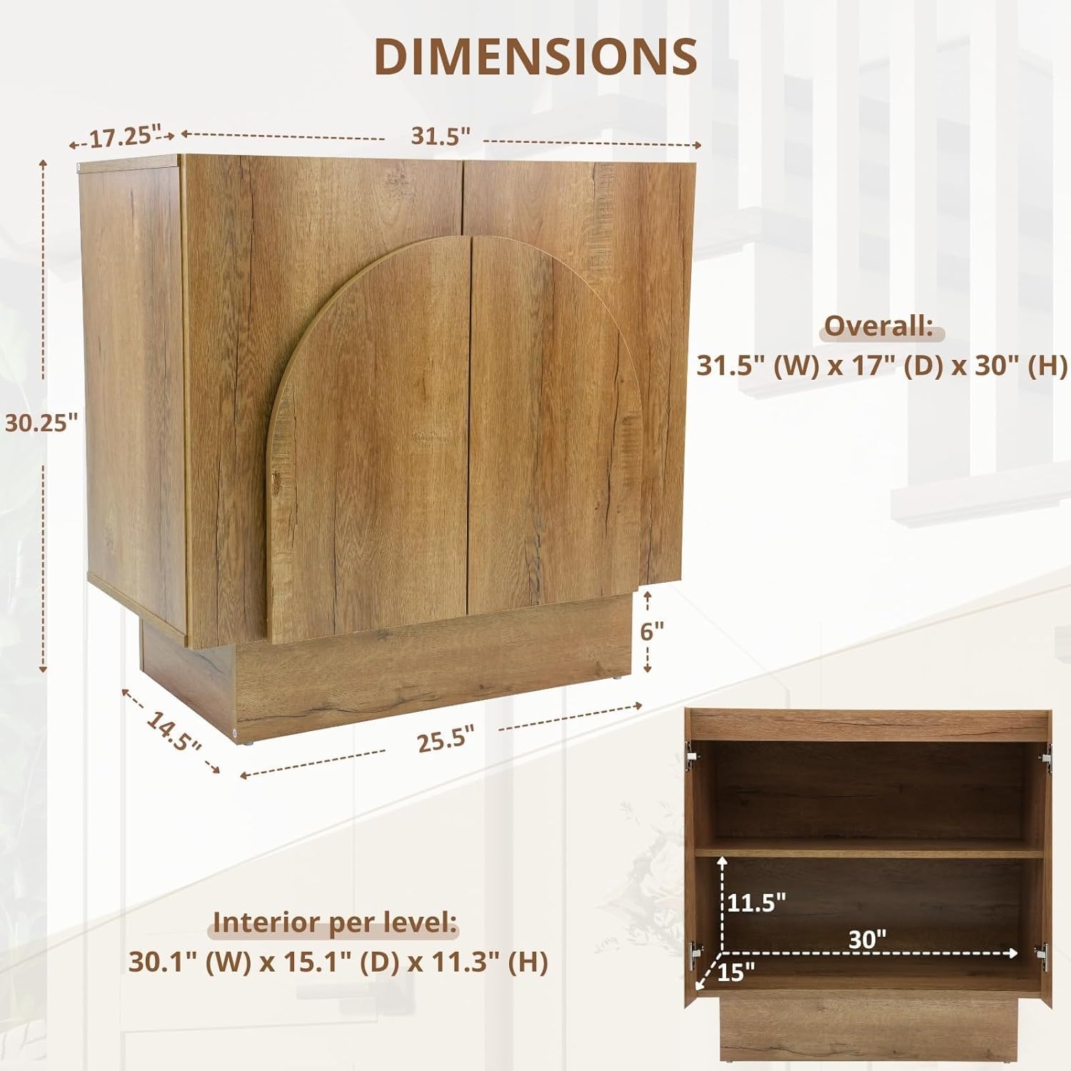 HEAH-YO Natural Sideboard Buffet Cabinets with Storage, Modern Coffee Bar Cabinets Credenza with Arched Doors, Farmhouse Accent Wooden TV Stand Media Console Table for Living Room/Hallway,Set of 3