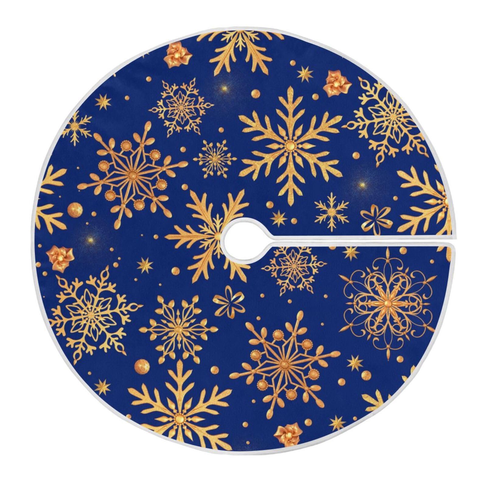 Christmas Tree Skirt 48 inch Gold Snowflake Christmas Blue Xmas Xmas Tree Skirt Large Holiday Party Tree Mat Rustic Christmas Decorations New Year Xmas Ornaments