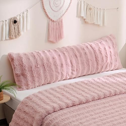 Funda de almohada corporal de felpa color rosa rubor, funda de almohada de pelo sintético lanudo ultra suave y cálida de piel de conejo, funda de