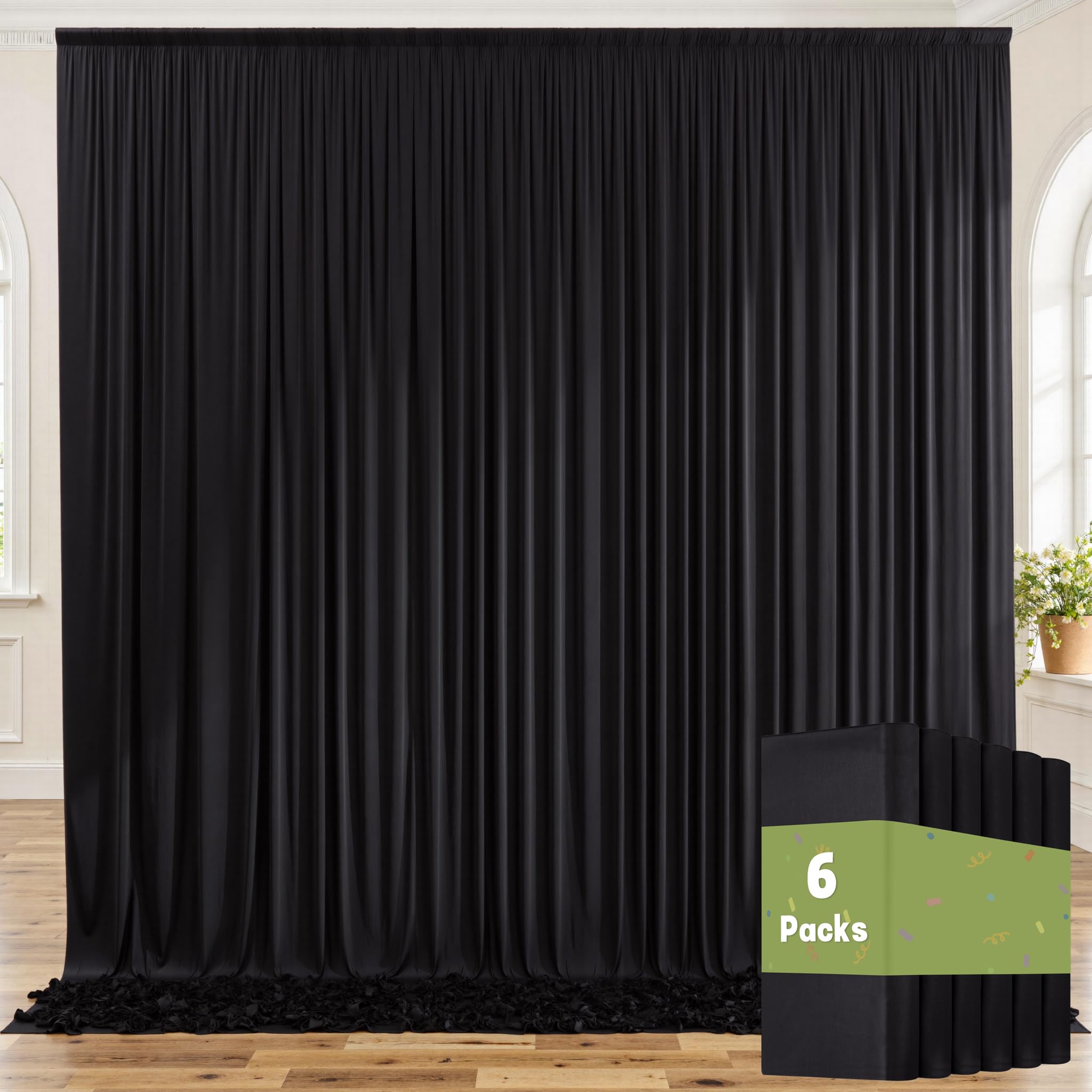 10ft x 10ft Wrinkle Free Black Backdrop Curtains for Parties, 2 Panels 5ftx10ft Polyester Photo Backdrop Drapes for Wedding Birthday Graduation Photography Background — view 50