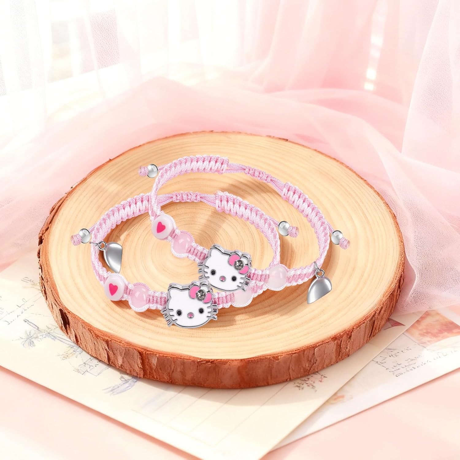 Hello Jewelry Bracelet Charms Braclet, Pink Kitty Bangle Women Matching Accessories, Gift for Her - Image 3