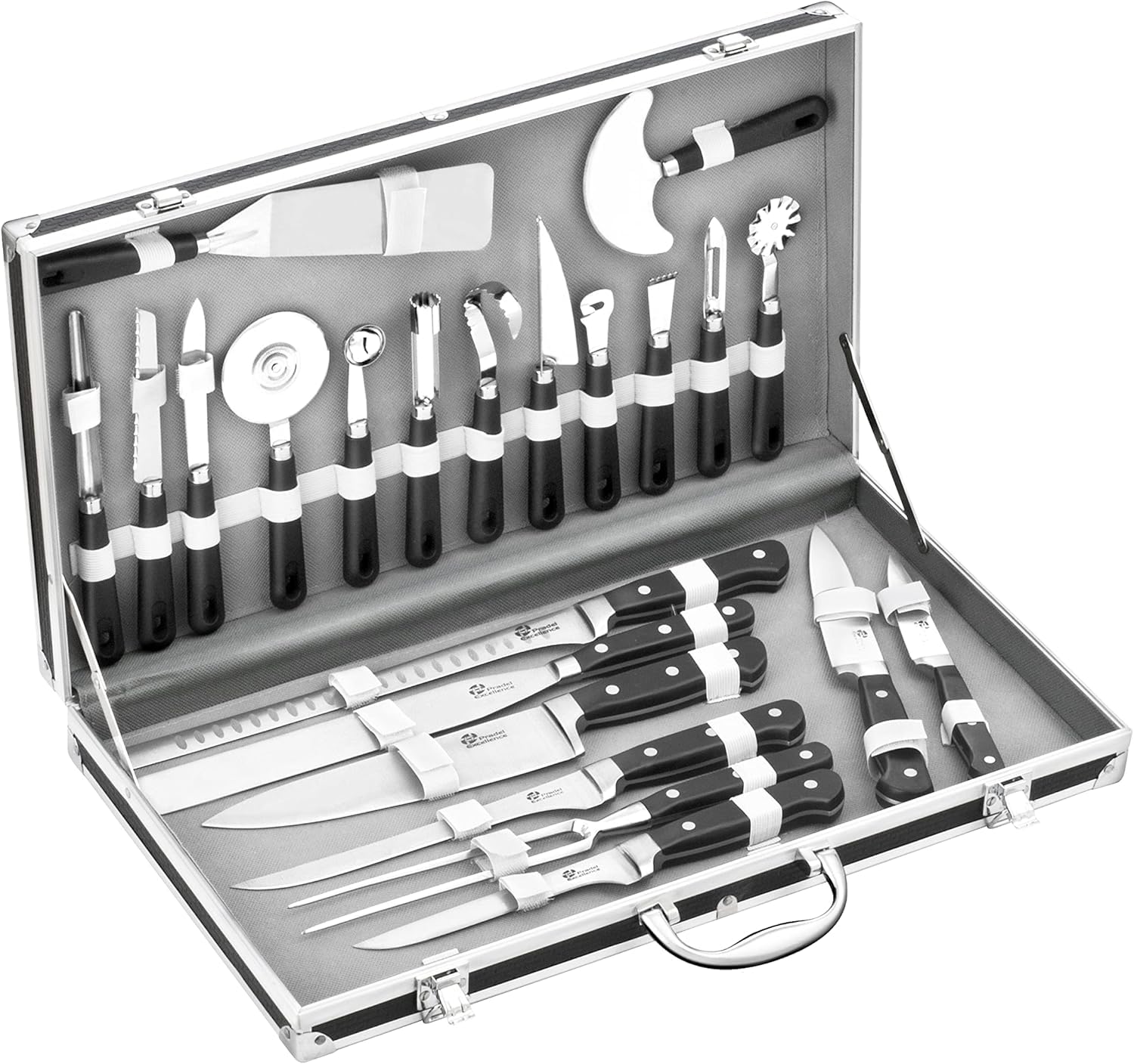Pradel Excellence - 31123 - Mallette Couteaux de Cuisinier 23 Pièces - Lames Inox - Manches Polypropylène et ABS - Compatibles Lave-Vaisselle - Mallette Rangement - Style Unique - 50 x 28 cm