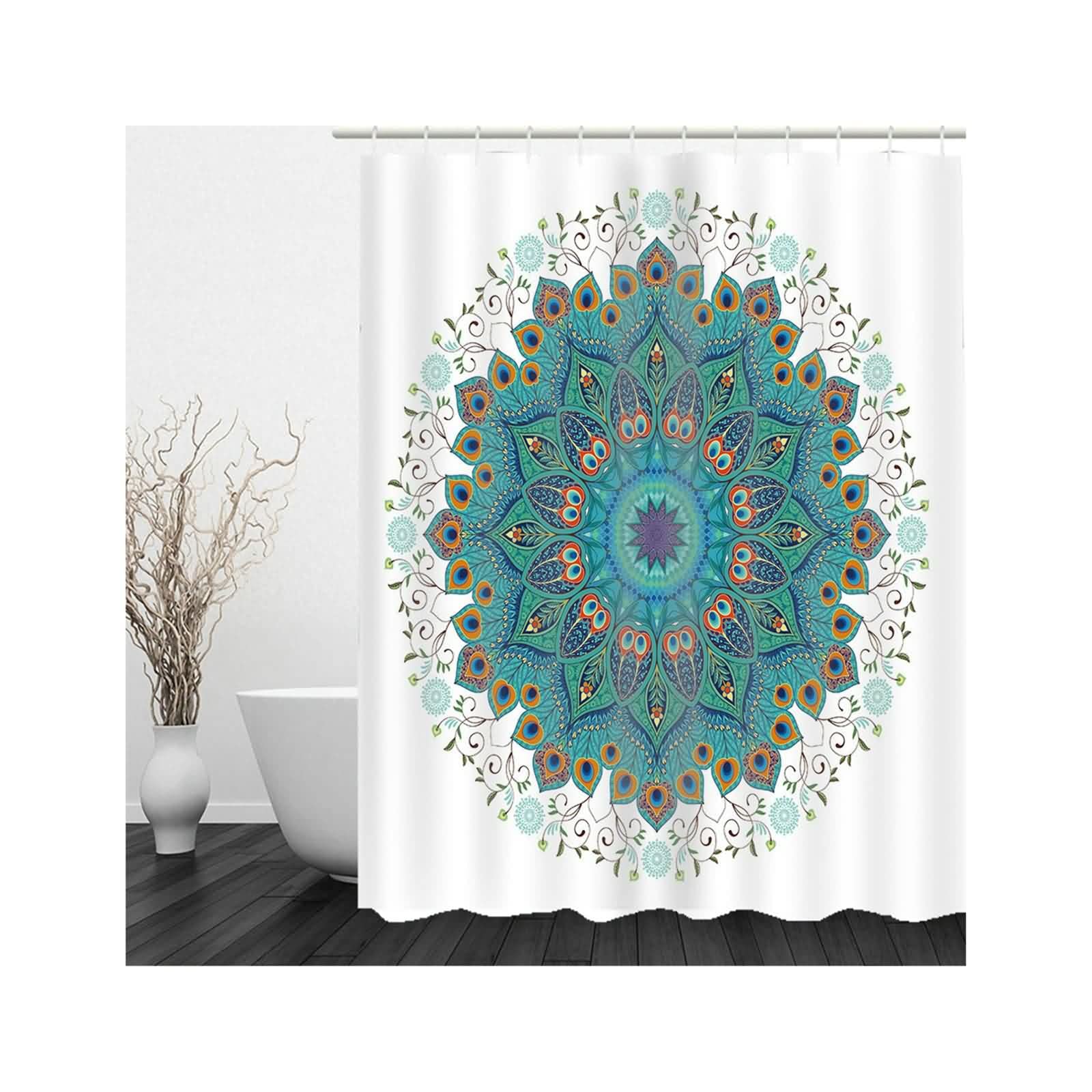 AmDxD Zasłona prysznicowa 180 x 200 cm, z poliestru mandala, z 12 pierścieniami do zasłony prysznicowej, dekoracja wanny, nadaje się do prania, szybkoschnąca, odporna na pleśń, zielona, 180 x 200 cm