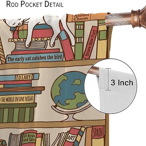 Miniatura 6 de Cortinas para estantería, diseño de gato blanco sentado en el arte, para estudio, escuela, biblioteca, sala de lectura, dormitorio, bolsillo para