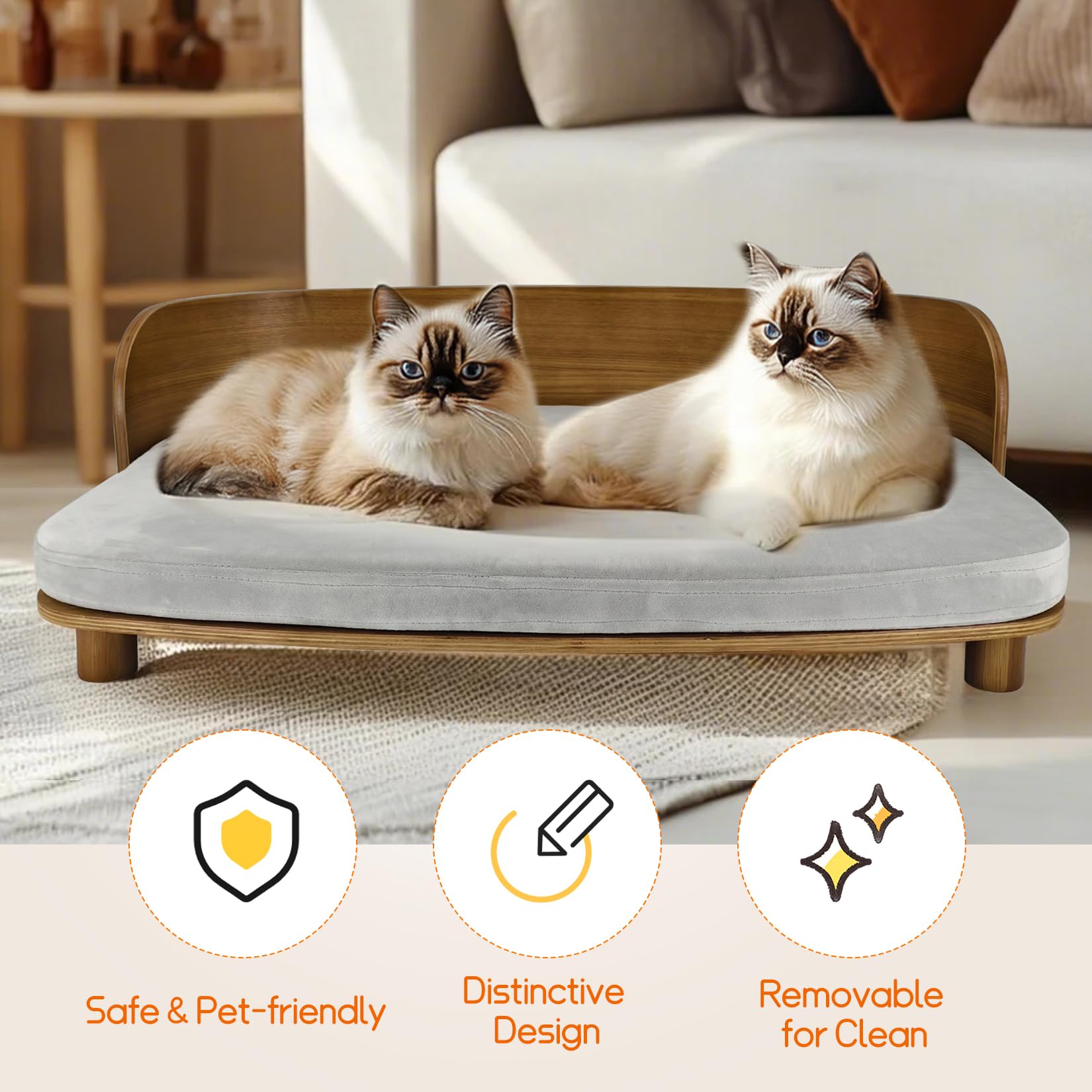 BingoPaw BinoPaw Elegantes Hundesofa mit Holzrahmen, Erhöhtes Haustierbett Katzensofa für Hunde und große Katzen bis 20 kg, 83x57 cm
