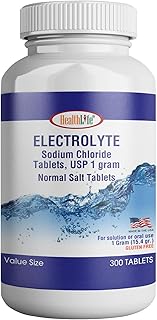 Health Life Sodium Chloride Tablets 1000mg Vitamin | 300 Count | Normal Salt Tablets | Sodium Mineral Supplement (15.4gr.) | Electrolytes Replenisher Hydration Drink