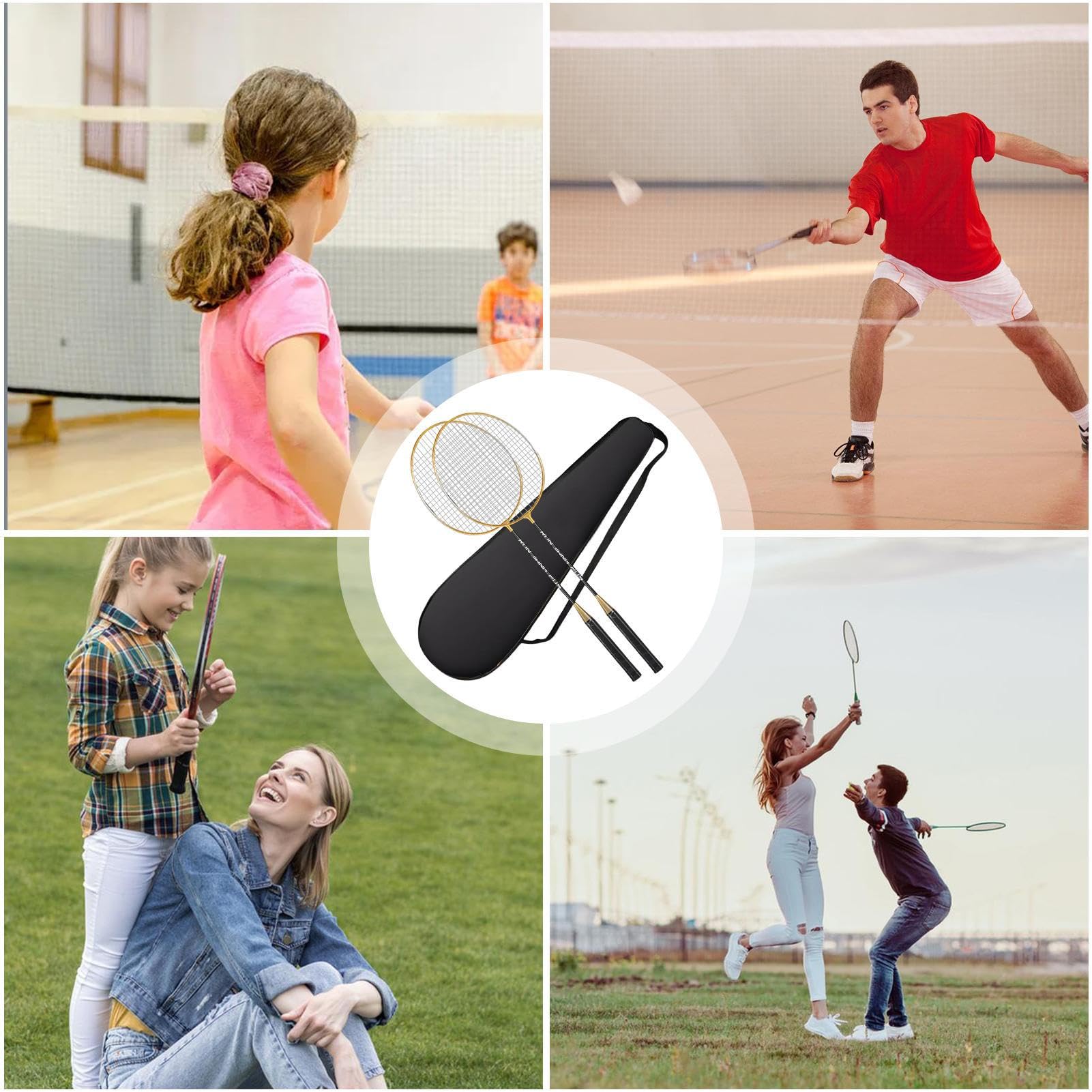 Juego de Raquetas de Bádminton - Combo de Raqueta de Fibra de Carbono, Par de murciélagos de mango ligero | Torneo Play Net Game Kit, Baggle de Bolsas de volón