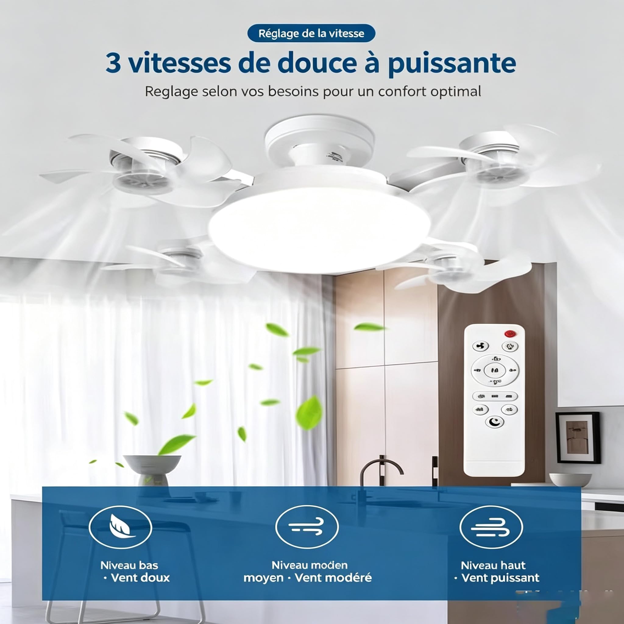 MEIION doulia Aerolume Ventilateur de plafond à pales pliables avec lumière
