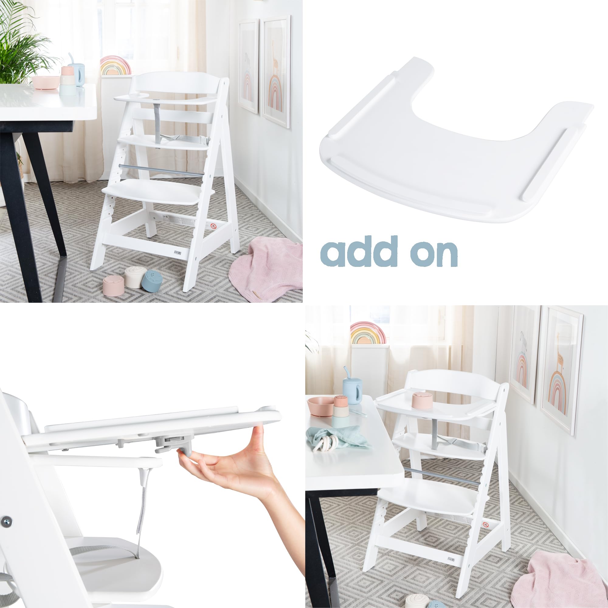 roba Babyhochstuhl Sit Up Click 'N' Flex - Rozwijające się krzesełko do karmienia z drewna - Regulowane krzesełko dla dzieci z pasem krokowym - Od 6. miesiąca do 70 kg - Biały