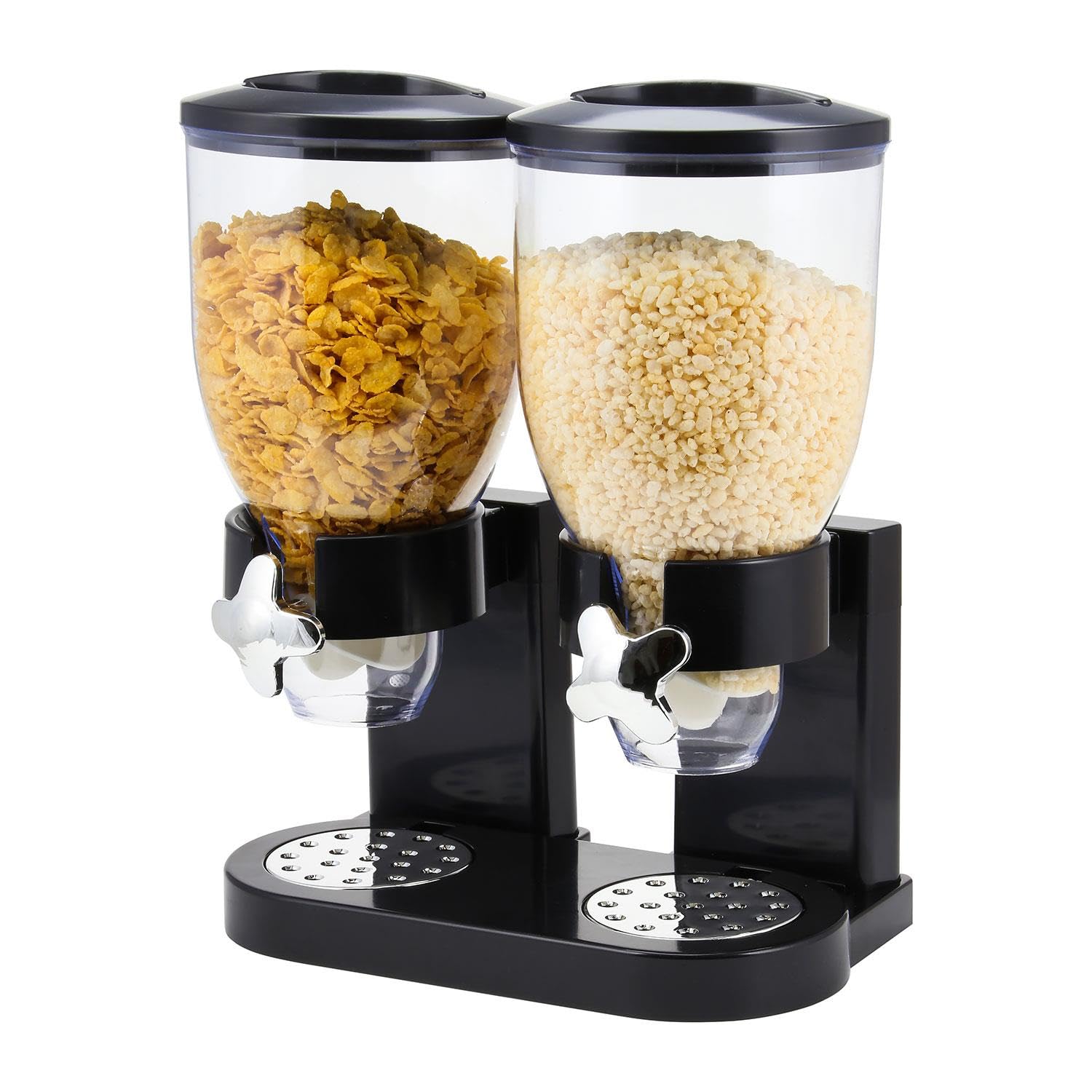 Livhome Double Cereal Dispenser, Classic Dry Food Storage Canister, Kitchen Food Storage Container with Portion Control, Perfect for Cereal, Cornflakes, Candy, Nuts, Beans, Granola (Black)