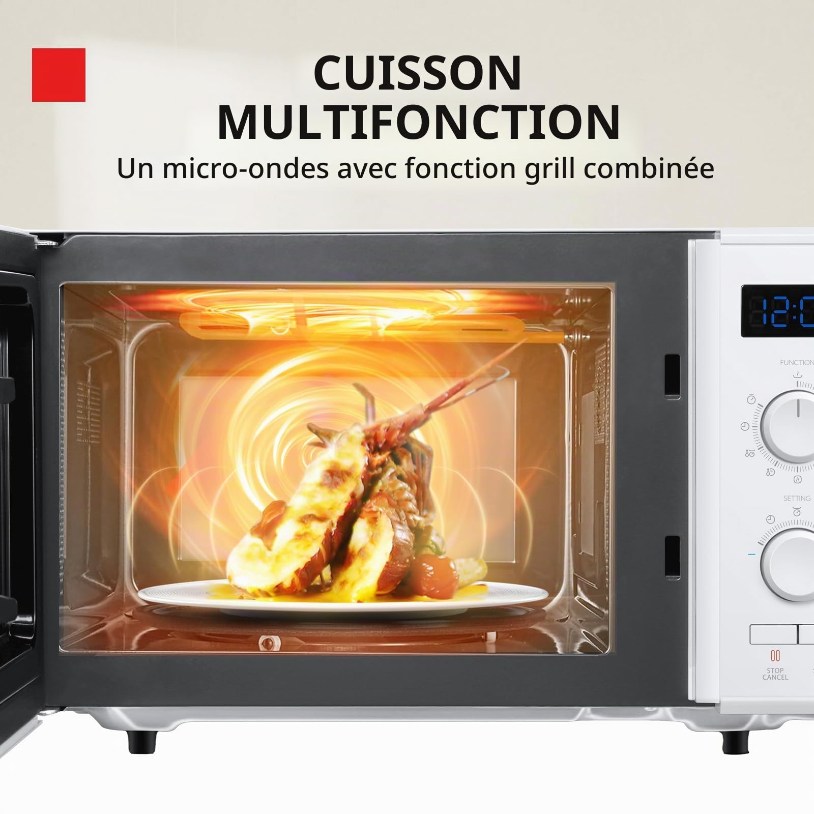 Toshiba MW2-AG23P(WH) 3-en-1 Four à micro-ondes avec gril 1050 W et cuisson combinée, 23 L, plaque tournante avec mémoire de position, minuteur, lumières LED intégrées, 900 W, blanc
