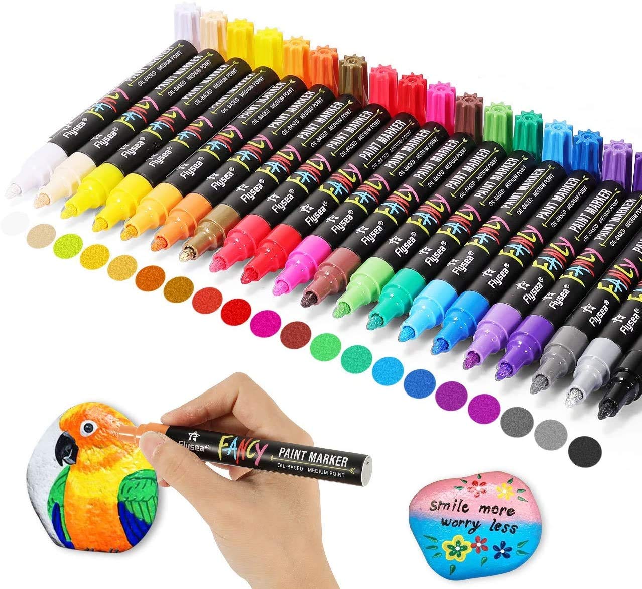 Acrylic Paint Pens Waterproof, RATEL 15 Colors Premium Permanent Oil-Based Markers, Quick-Drying Art Painting Pen Set for Stone/Design/Plastic/DIY Albums/Paper, Non Toxic - Super Coverage