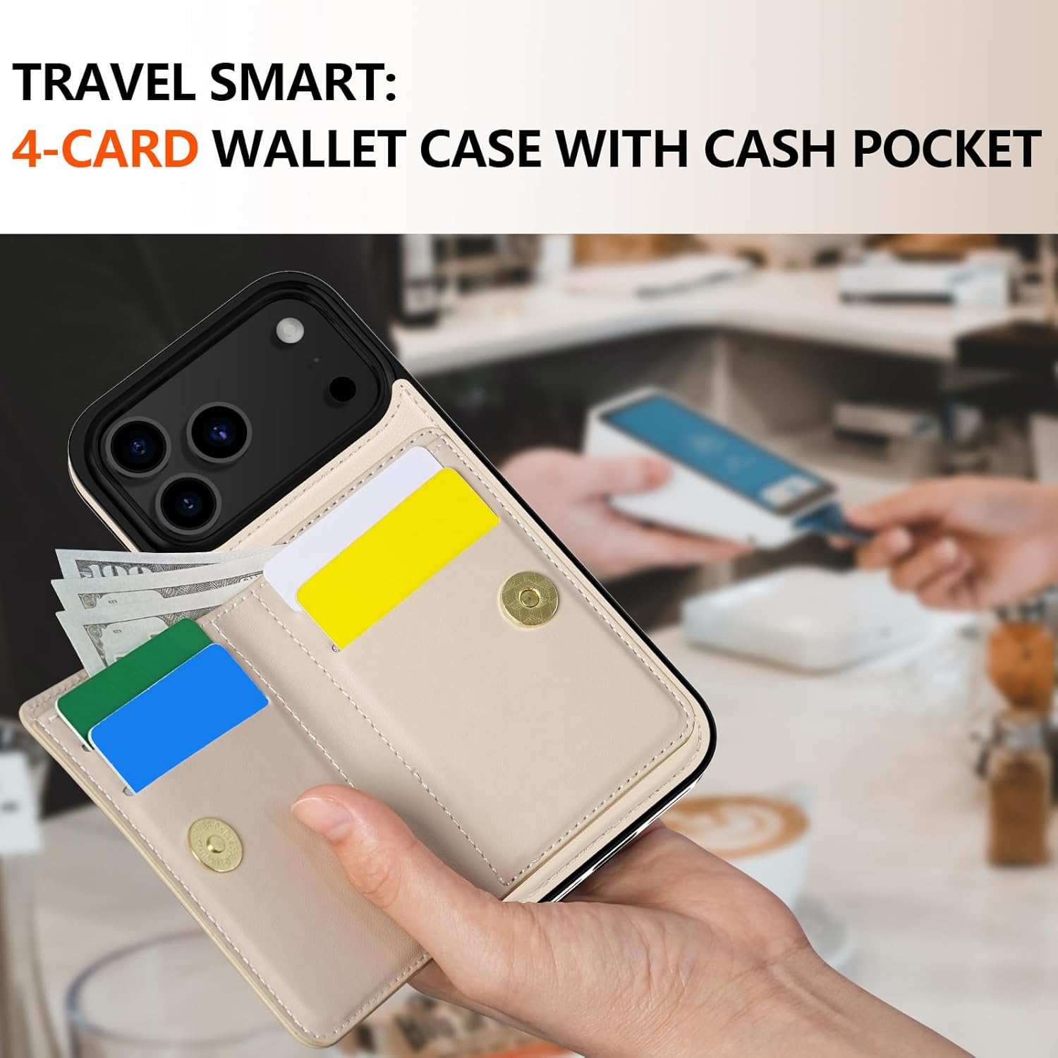 LOHASIC for iPhone 17 Pro Case Wallet with Card Holder, 360° Rotation Ring, RFID Blocking, 5 Card Slots, PU Leather 6.3" Cover for Apple 17 Pro Men Women, Beige - Image 2