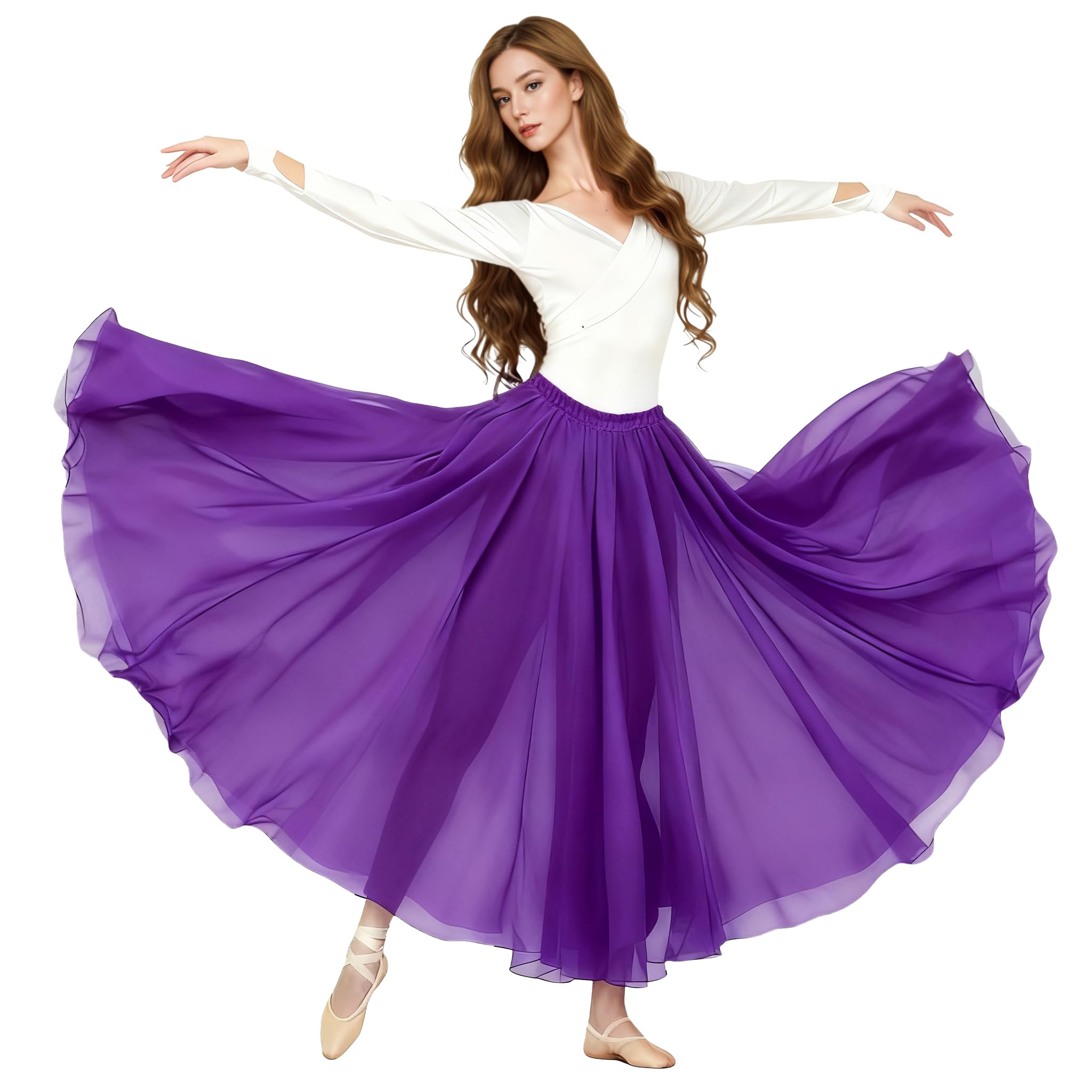 Baisdan Belly Dance Long Swing Skirt Festival Tribal Chiffon Maxi Full Skirt Purple