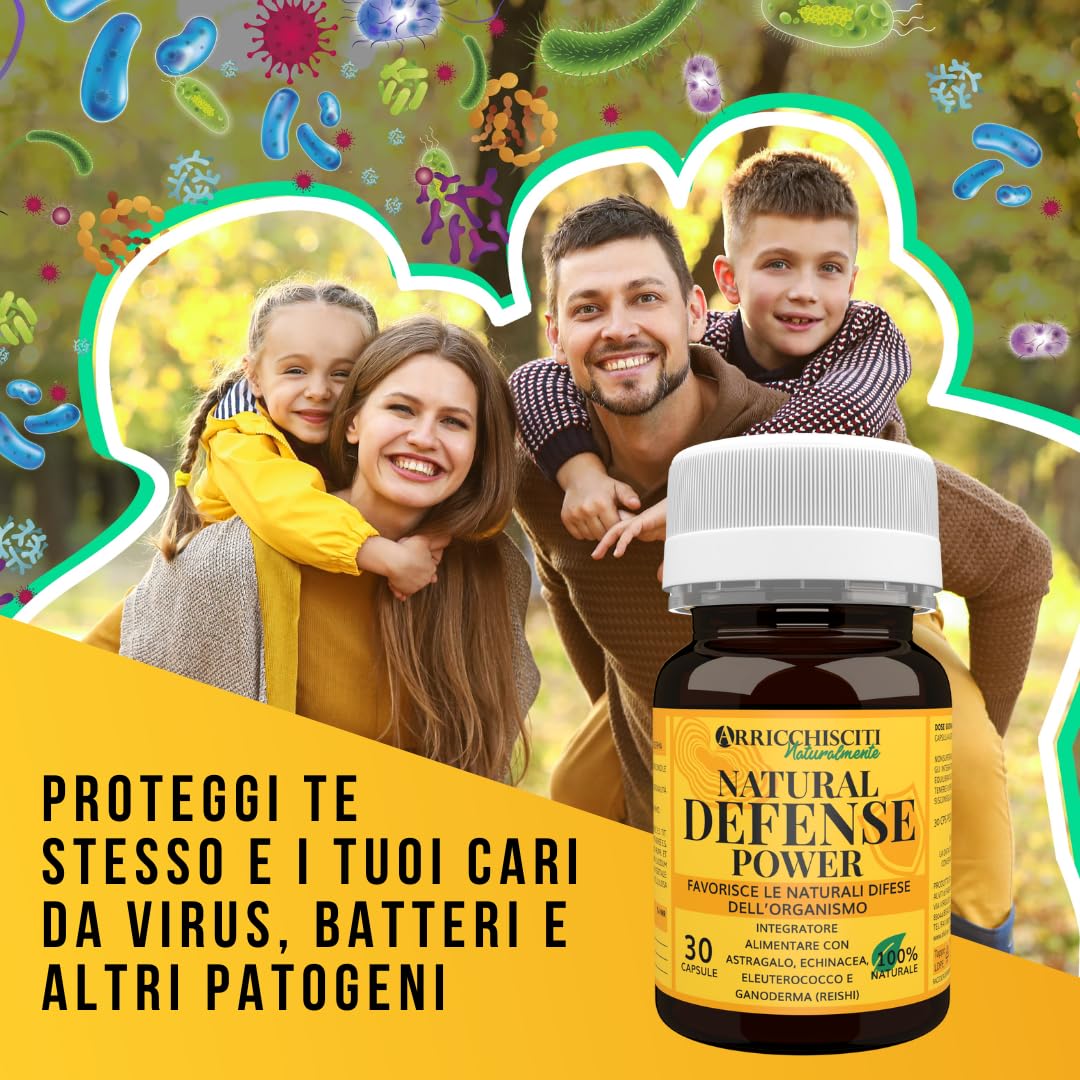 Natural Defense Power, Integratore Difese Immunitarie, Complesso con Astragalo, Echinacea Purpurea, Eleuterococco e Ganoderma (Fungo Reishi), Immunostimolante per Rafforzare il Sistema Immunitario