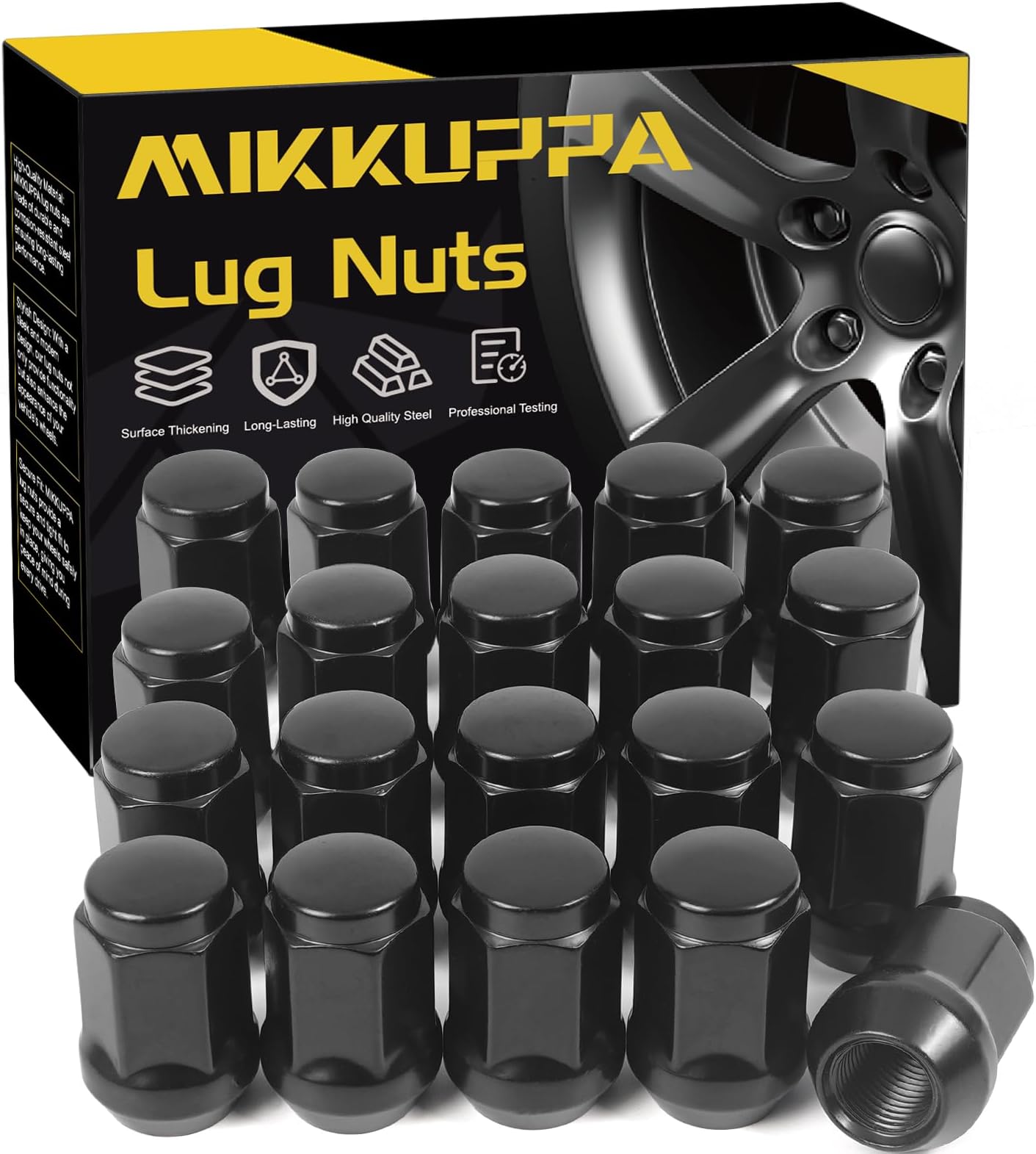 MIKKUPPA 1/2-20 Lug Nuts - Replacement for Ford Explorer (1991-2018), Ranger (1990-2012), Mustang (1964-2014) - Black Bulge Acorn Closed End Solid Aftermarket Wheel Lug Nut 20PCS