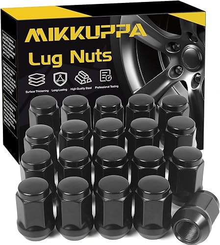 MIKKUPPA 12-20 Lug Nuts - Replacement for 1991-2018 Ford Explorer, 1990-2012 Ford Ranger, 1964-2014 Ford Mustang Aftermarket Wheel - Black Bulge