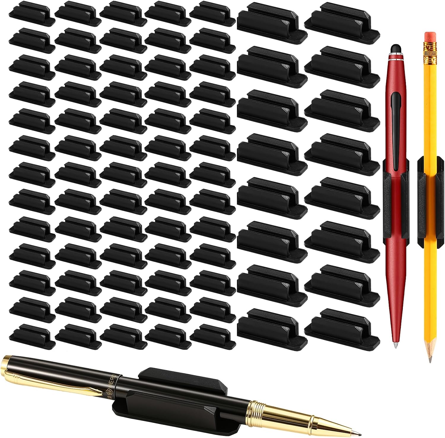 VZZNN 80 Pack Adhesive Pencil Holders for Desk - Reusable Silicone Pen Grips for Desk Organization, Wall, Clipboard, Office & Teacher Supplies with Strong Sticky Pads