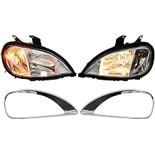 Halogen Headlight with Chrome Bezels Compatible with Columbia 2001-2017 w/Bulbs Front Driver Left Passenger Right Side HeadLamp Set Replace A0651041002 A0675737002 TR026 TR592