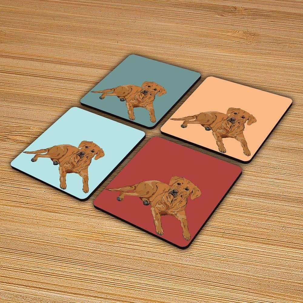 The Victorian Printing Company Limited White The Victorian Printing Co - 4X Original Fox Red Labrador Illustration - Coaster Set