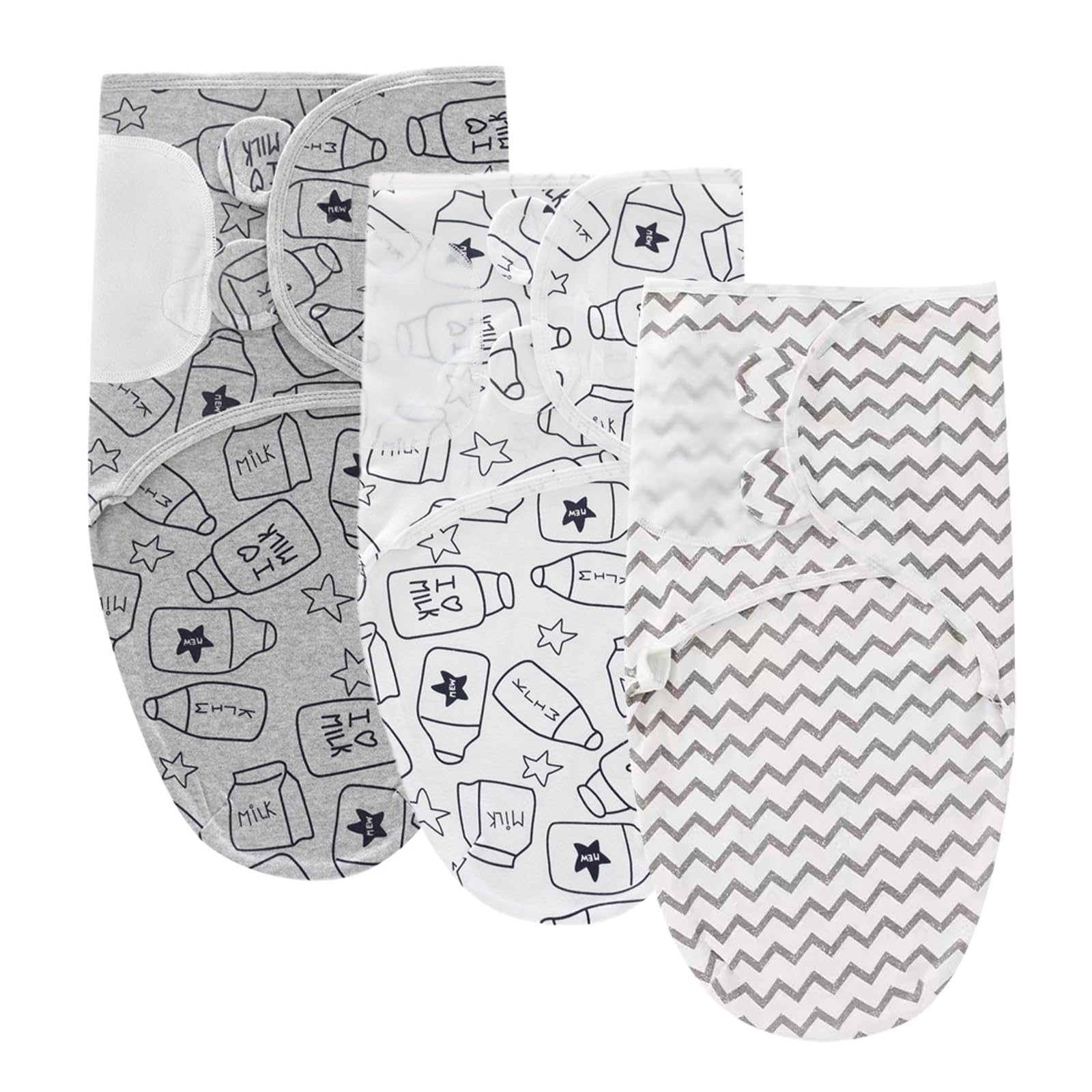 AYBUY 3 Pack Baby Swaddle Suit,Baby Swaddle Sack for 0-3 Months Newborn Breathable Organic Cotton Fabric,Baby Blanket Wrap with Adjustable Velcro Newborn Baby Gifts