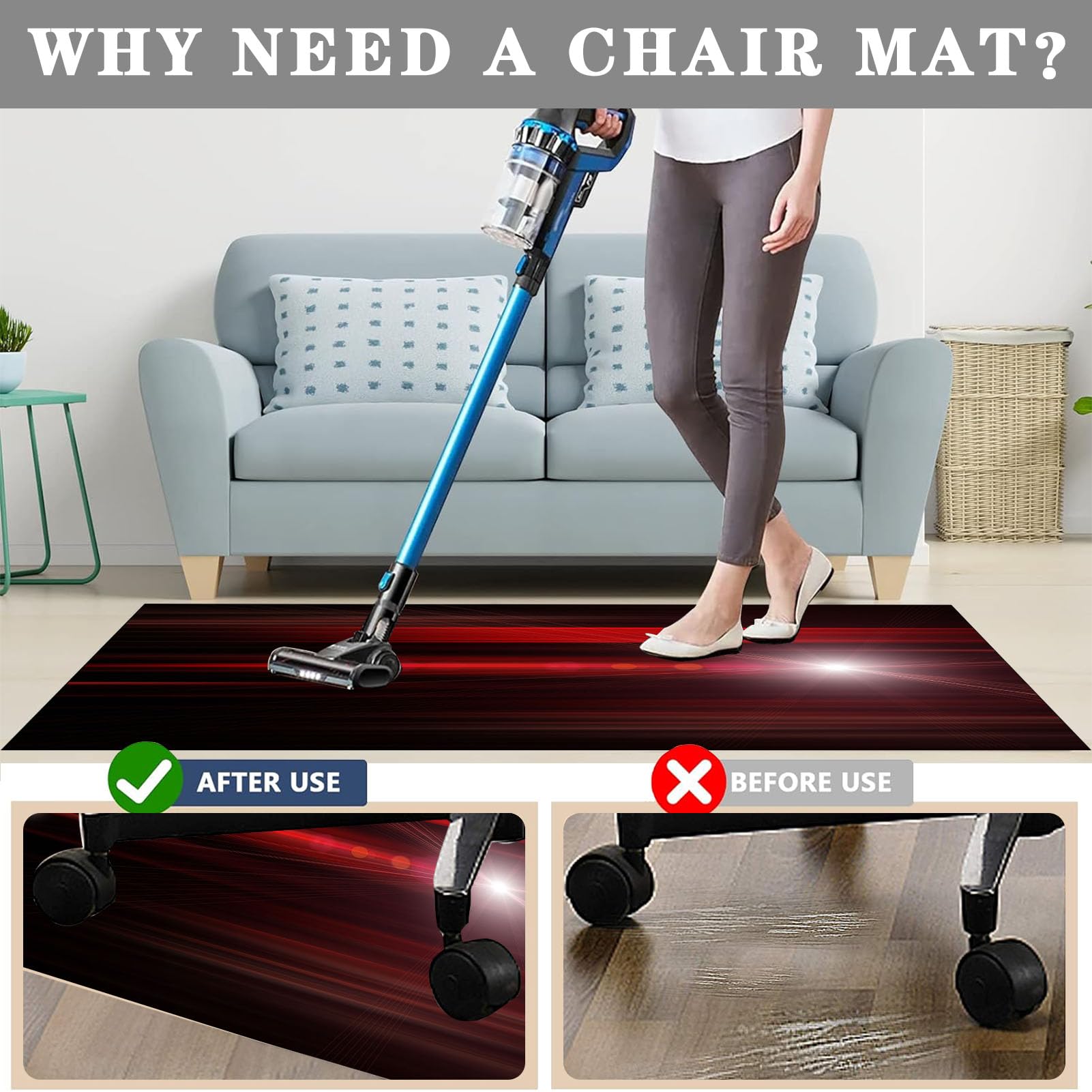 90 x 140 cm Tapis Chaise de Bureau, Tapis de Chaise Gaming Antidérapant Protège Parquet Chaise roulettes, Tapis de Sol pour Bureau Plancher de Bois, Tapis Protège-Sol pour Chaise de Bureau