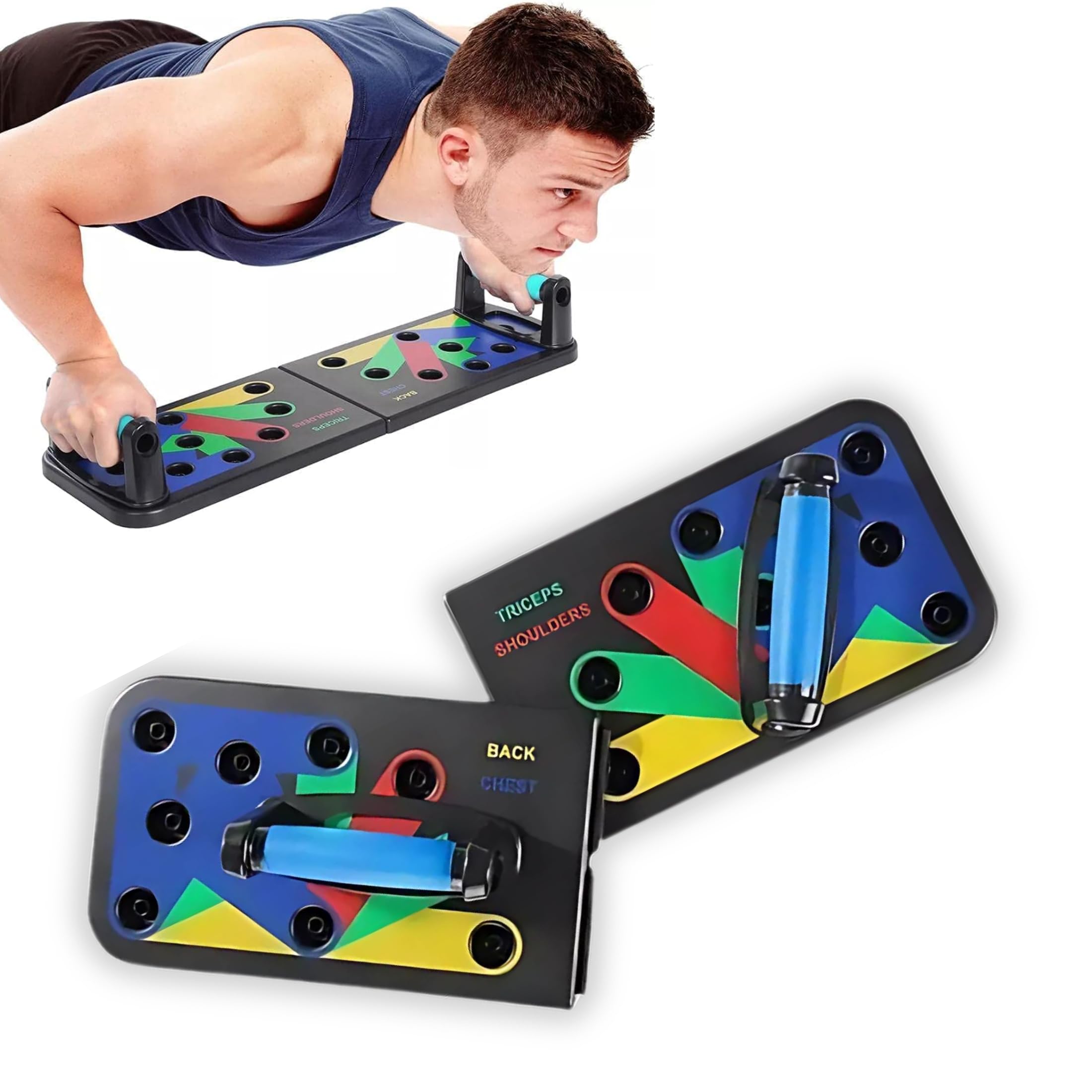 Drumstone (𝐒𝐩𝐞𝐜𝐢𝐚𝐥 𝟏𝟖 𝗬𝗲𝗮𝗿𝘀 Warranty) 14-in-1 Push-Up Rack Board for Total Body Strength Training | Portable Exercise Tool for Men & Women | Multi-Color Coded Fitness System-picture-10