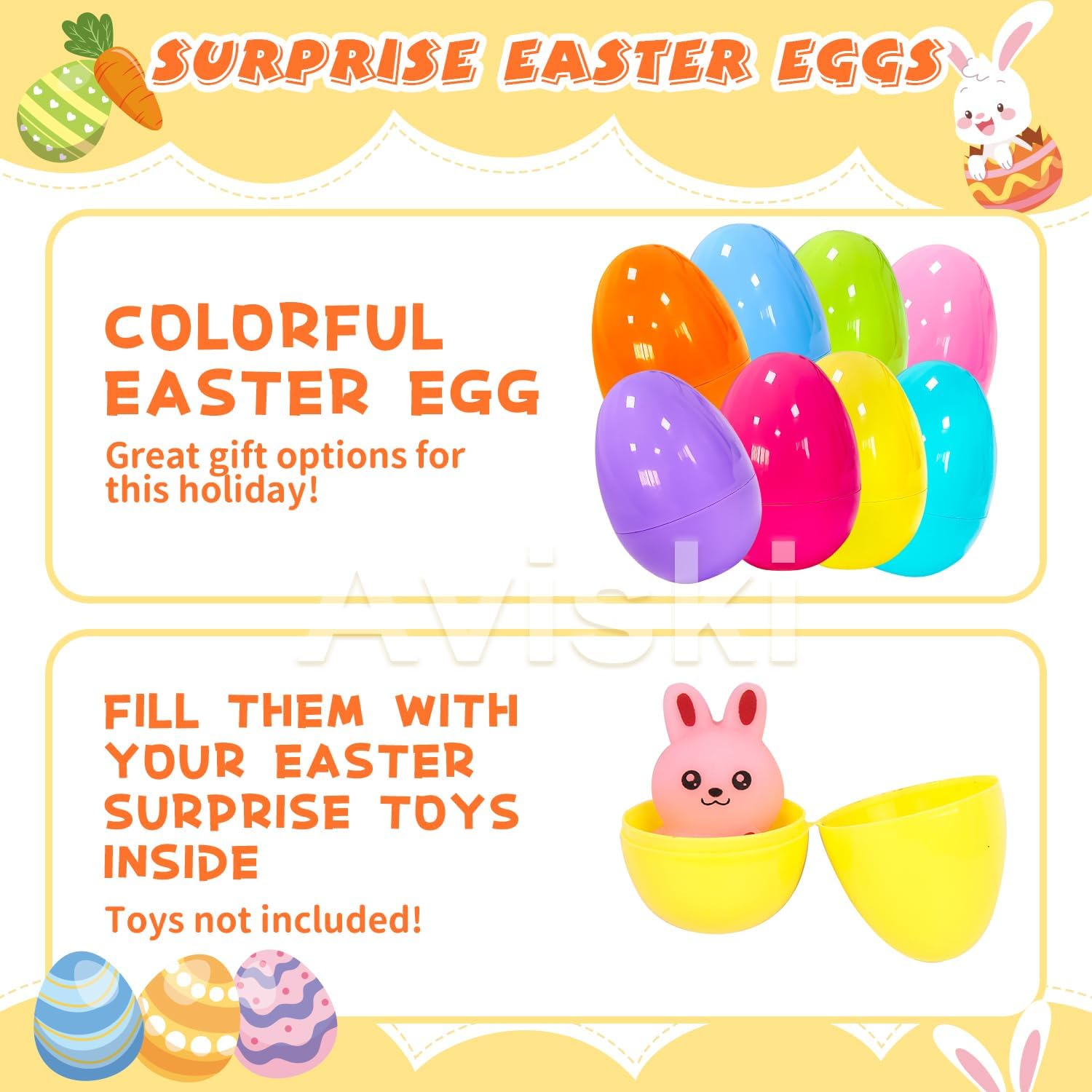 Aviski 72Pcs 2.36inch Colorful Easter Plastic Eggs for Kids Egg Hunt Basket Bag Empty Stuffers Fillers with 1pc Cute Non Woven Bags, Toys Filling Treats and Easter Theme Party Supplies Favor
