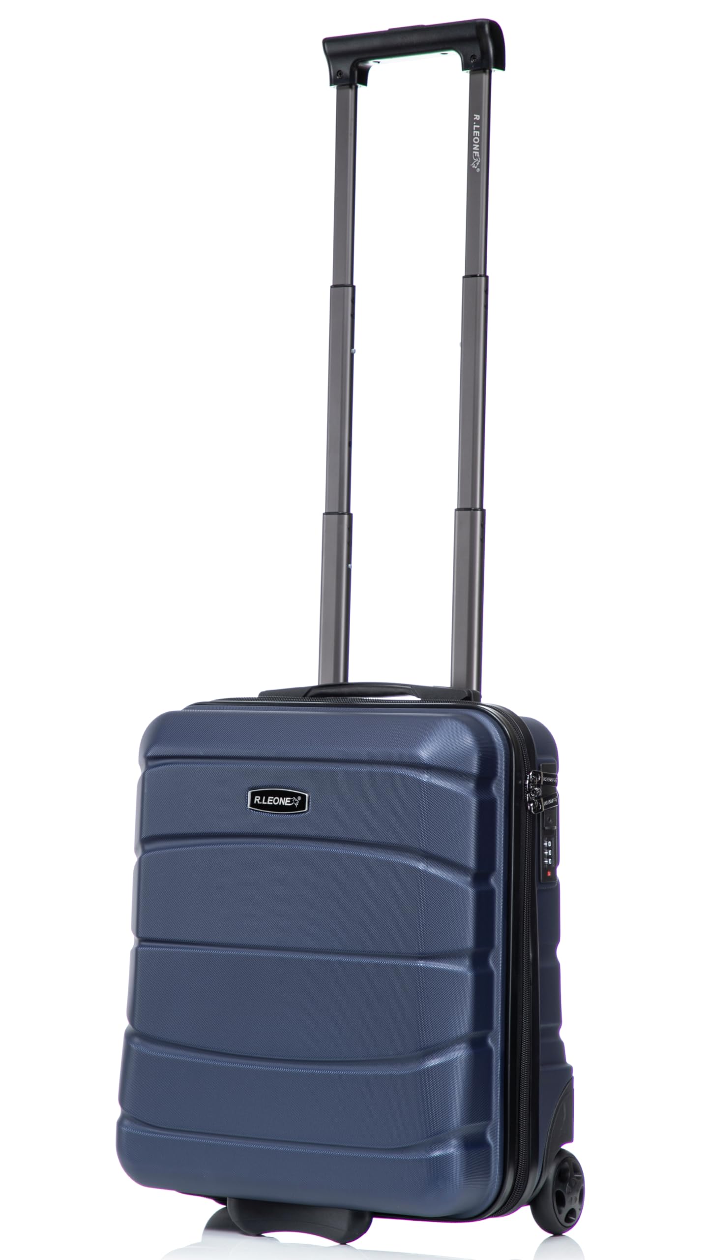 R.Leone Valigia da 1 Fino a Set 4 Trolley Rigido grande, medio, bagaglio a mano 55x40x23 cm Wizz, ITA Airways e bagaglio 45x36x20 cm EasyJet in ABS 8001 (Blu, Set 4 Pezzi XS S M L)