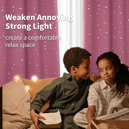 Miniatura 2 de BGment - Cortinas opacas para dormitorio, con ojales, aislamiento térmico, estampado de estrellas plateadas, para oscurecer la habitación, para sala