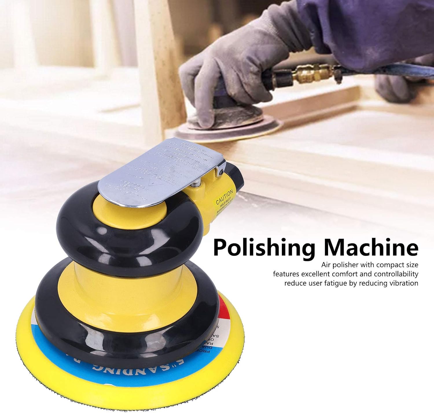 5in Pneumatic Polisher Air Sander, 10000RPM Grinding and Sanding Machine with Rubber Handle for Wood Metal Fiberglass, Compact Buffing Tool for Home and Auto Detailing