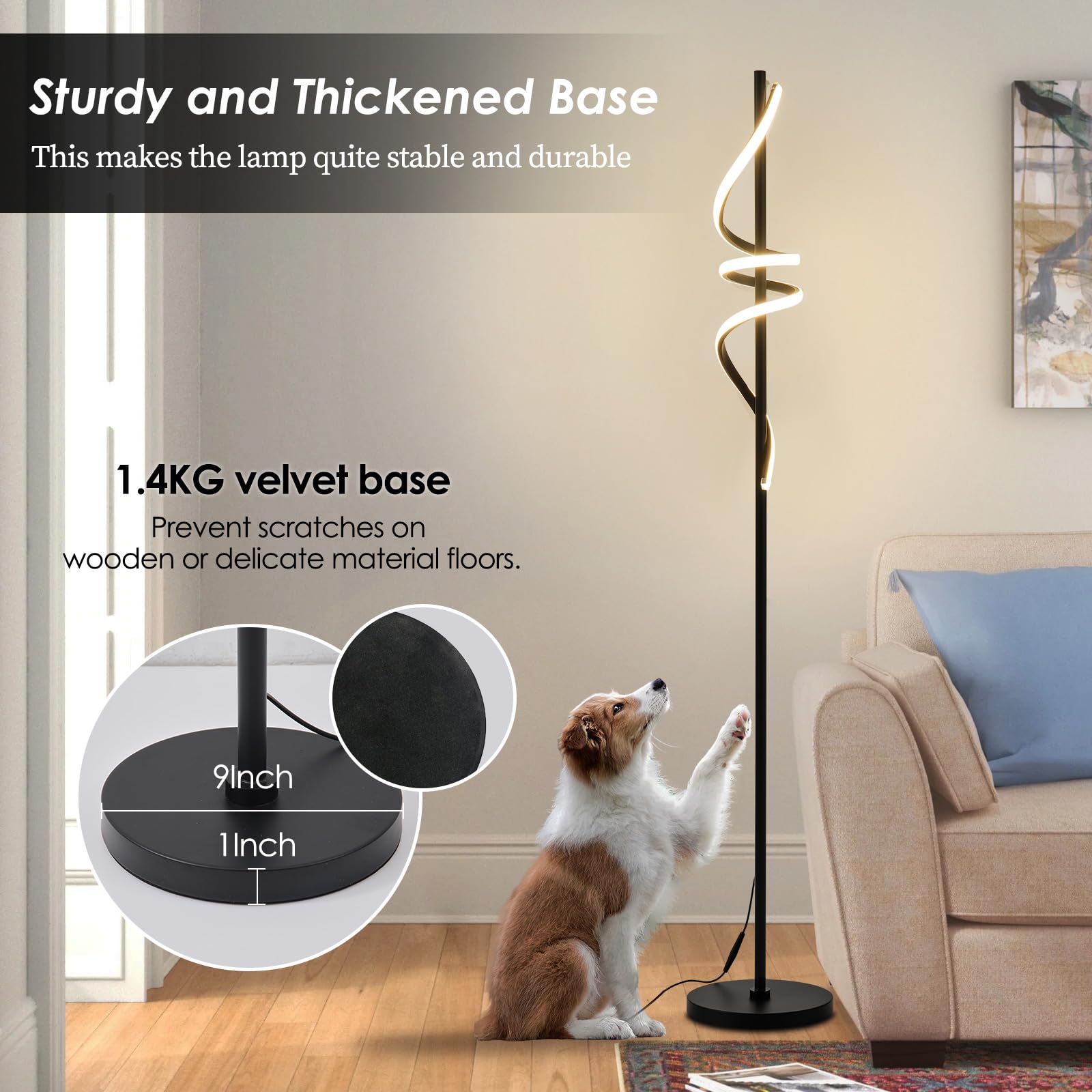 Stehlampe Wohnzimmer Modern LED Dimmbar Leselampe Stehleuchte mit Fernbedienung und Fußschalter 48W 3 Farbtemperatur Memory-Funktion Standleuchte für Wohnzimmer Schlafzimmer Büro 165cm Schwarz