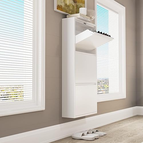 Miniatura 3 de DNYSYSJ Gabinete de zapatos de 20 pulgadas para entrada, armario de almacenamiento de zapatos con 3 cajones montado en la pared y sin montaje con