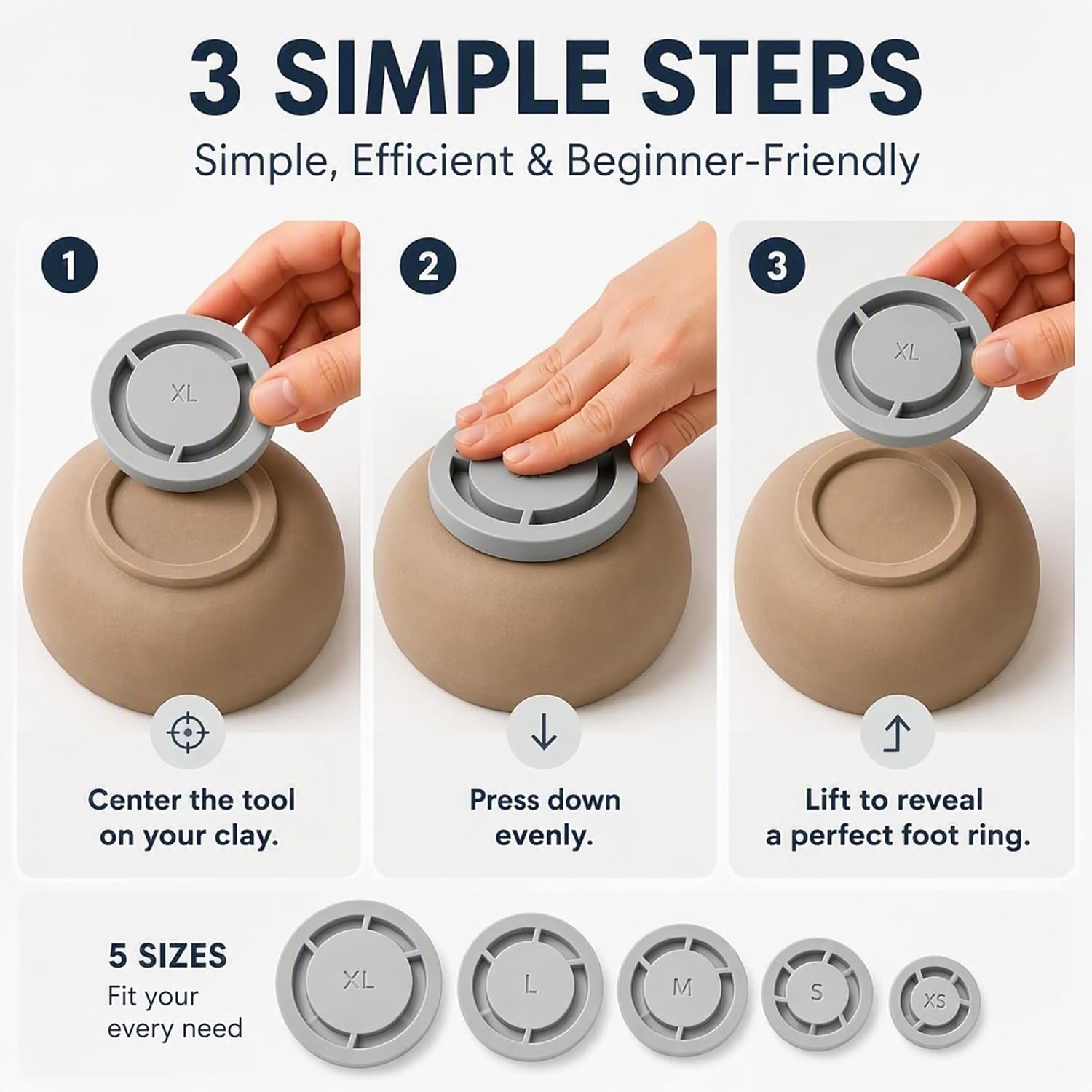 JQZXHQ Pottery Foot Ring Tool, 5PCS Pottery Foot Molder Set, Clay Base Aligner for Ceramic Pottery, Foot Ring Press for Bowls, Cups & Mugs, Pottery Wheel Tool for Beginners & Professionals