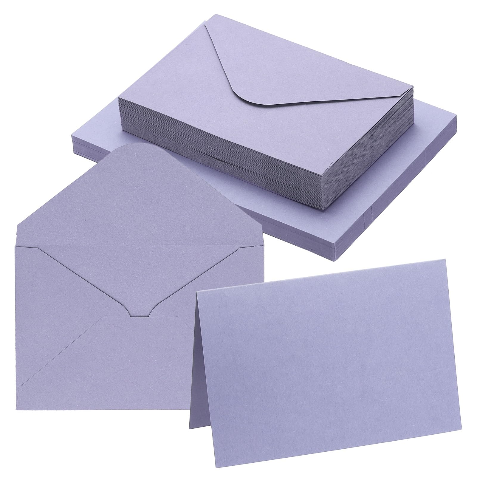 PATIKIL 10x15cm Blank Greeting Card and Envelopes, 50Sets Half Fold Note Cards and Envelope Folded Right Angles Cardstock Greeting Card for Wedding Birthday Party Invitations, Light Purple