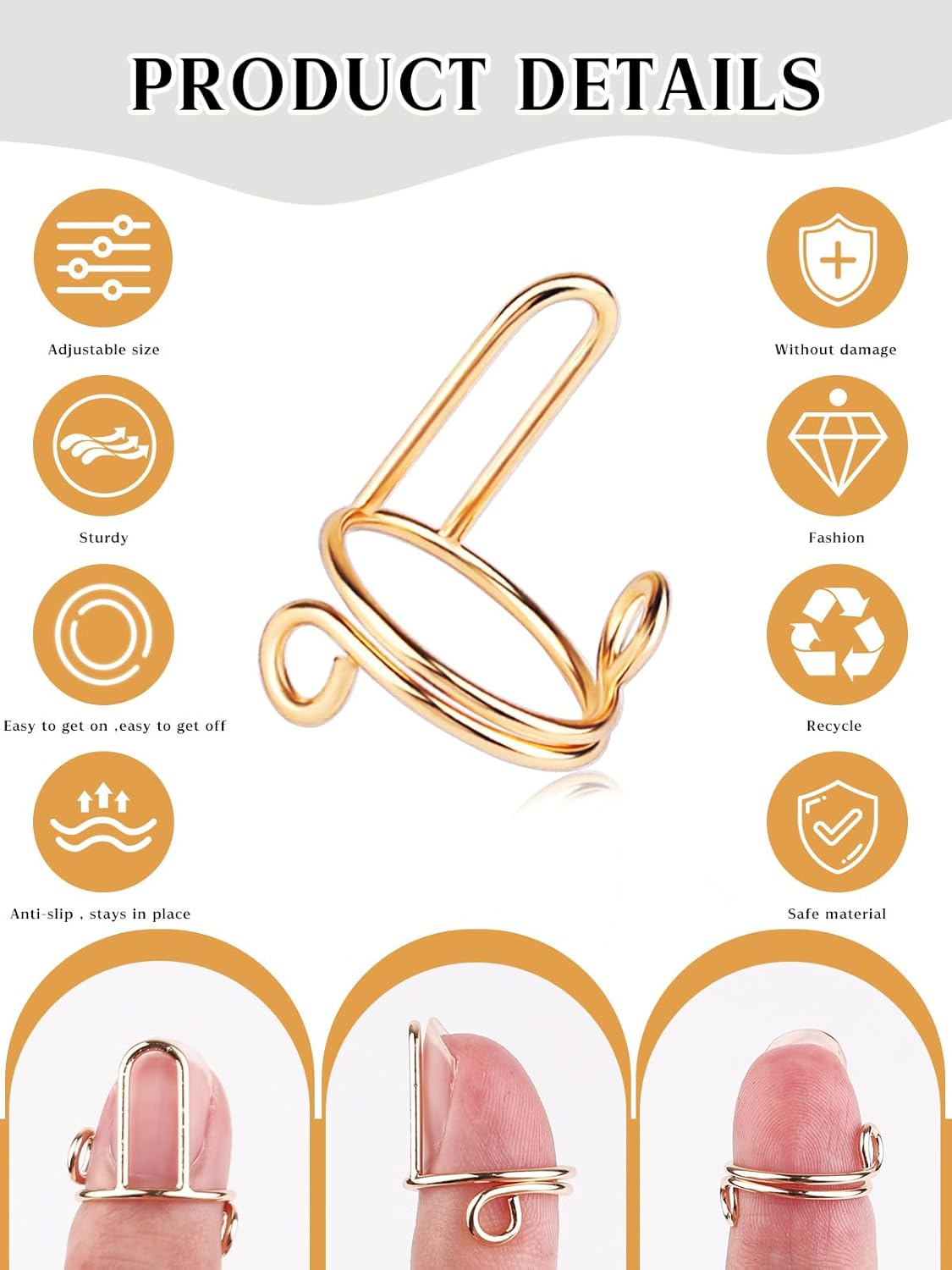 40PCS Wudu Nail Rings, EBANKU Adjustable Nail Rings Reusable Detachable Women Ring Set with Adhesive Nail Tabs for Acrylic Nail Art Decoration Gift - Gold