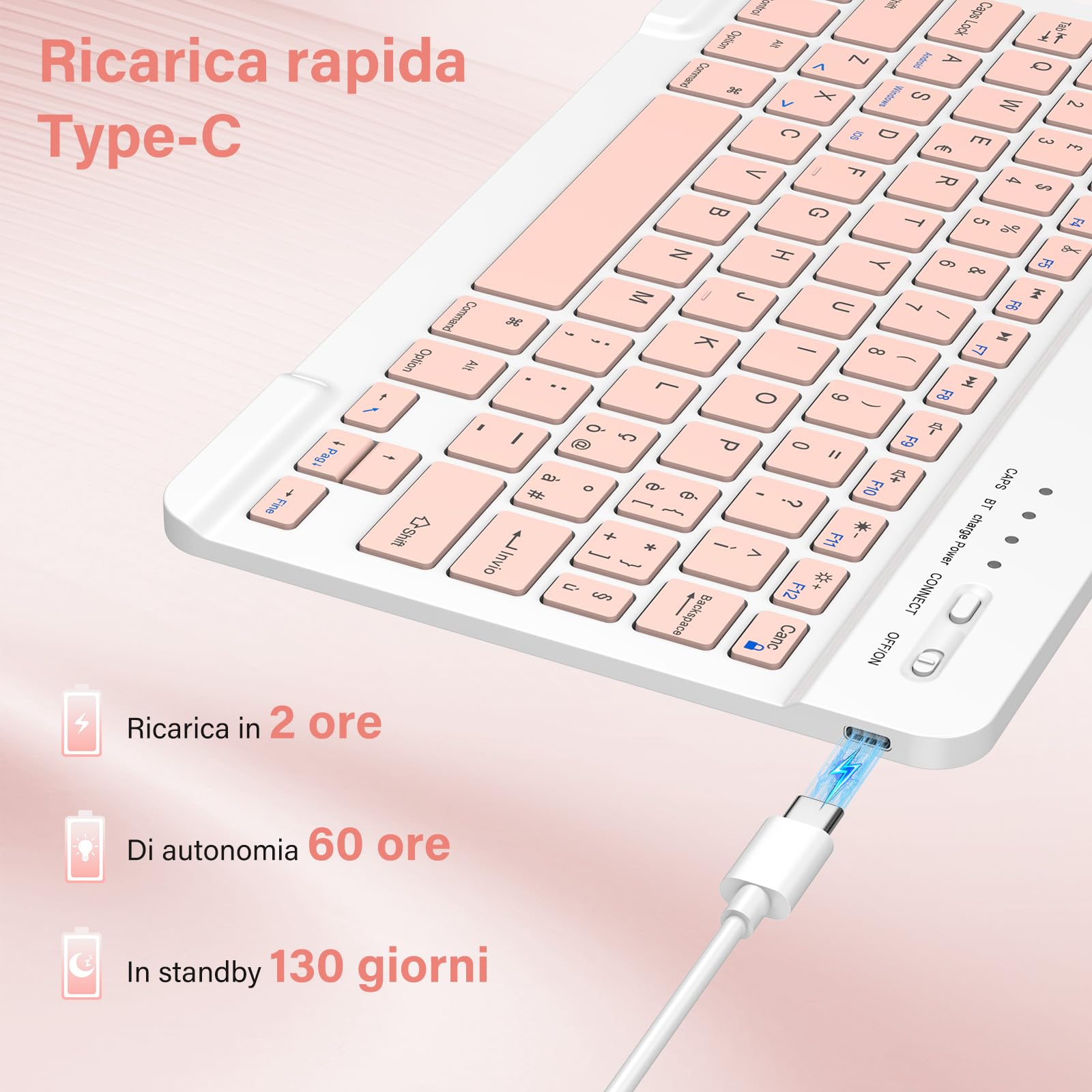 BQSS Tastiera Wireless, Layout Italiano QWERTY Tastiera Wireless Bluetooth Rechargeable, per Samsung/IOS/Android/Windows/Telefoni