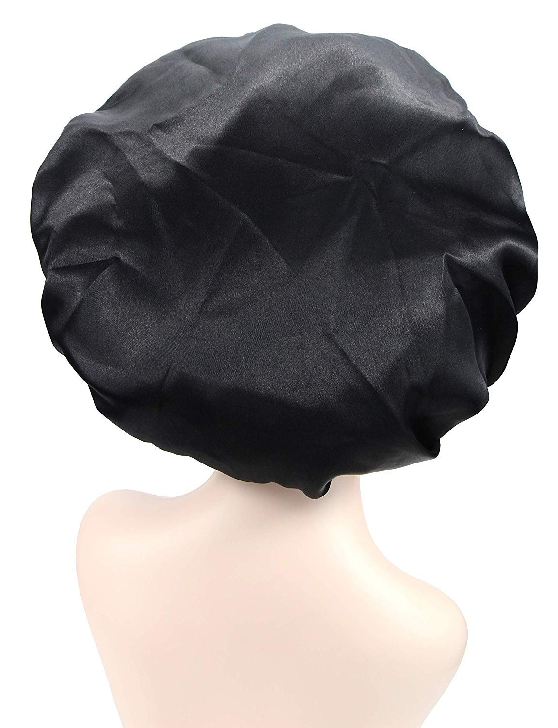 Dehman Adjustable Satin Sleep CAP Hair Bonnet Double Layered Reversible for Women Protective Sleep Hairstyles (BLACK-SILVER) 1