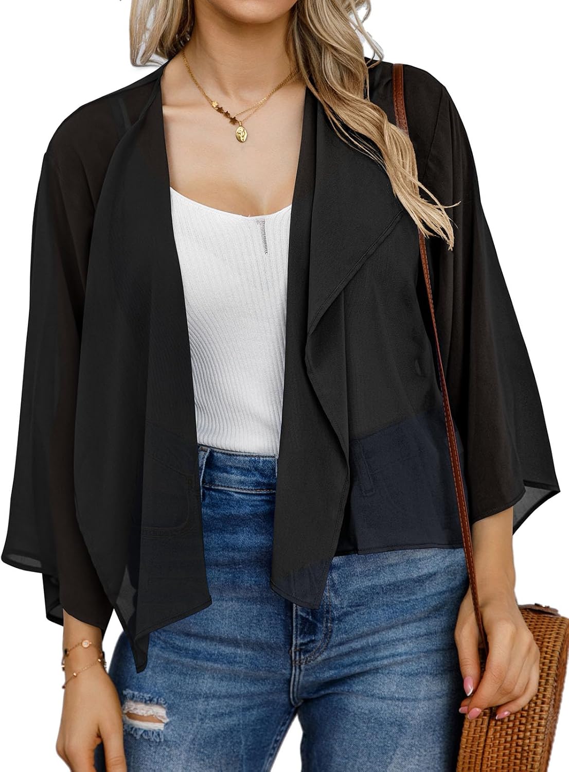 Womens Summer Tops Short Shrugs Kimono Cardigans Casual Chiffon Bolero Jackets