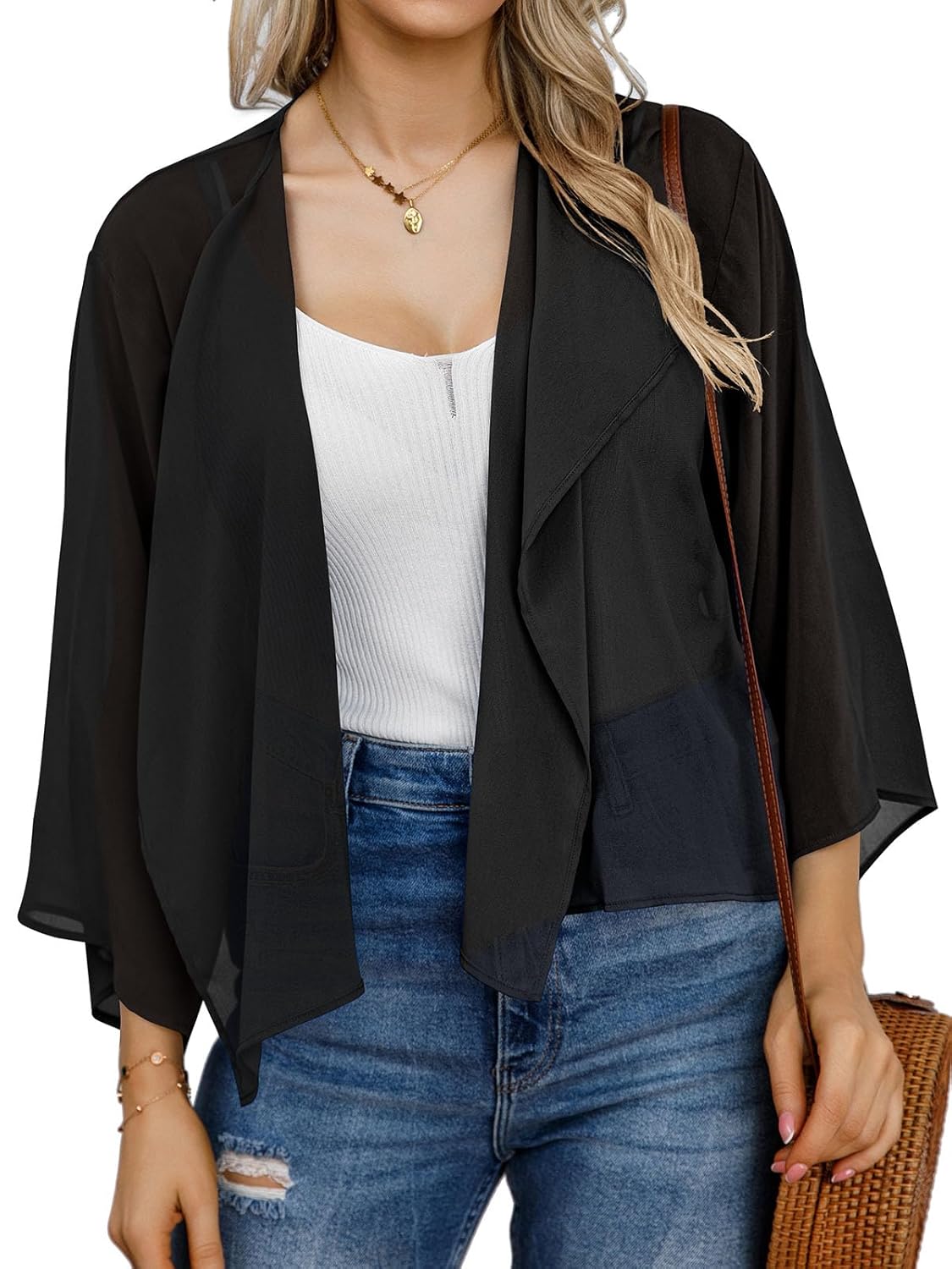 Womens Summer Tops Short Shrugs Kimono Cardigans Casual Chiffon Bolero Jackets