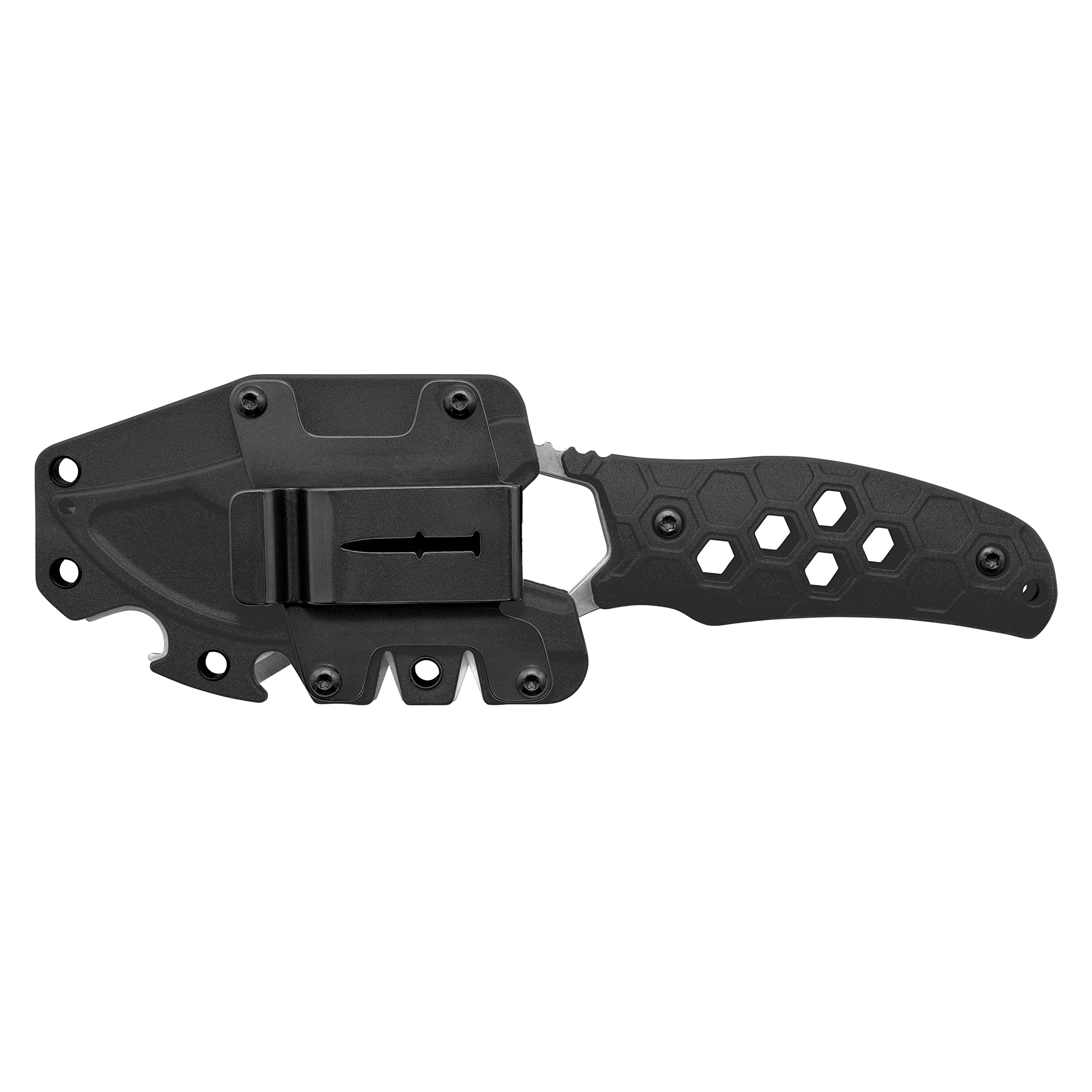Camillus Comb 7.25" Clip Point Blade Durable Corrosion-Resistant 420 Stainless Steel Outdoor Survival Hunting Fishing Camping Fixed Blade Knife, Molded Sheath with 4 Additional Functions Included
