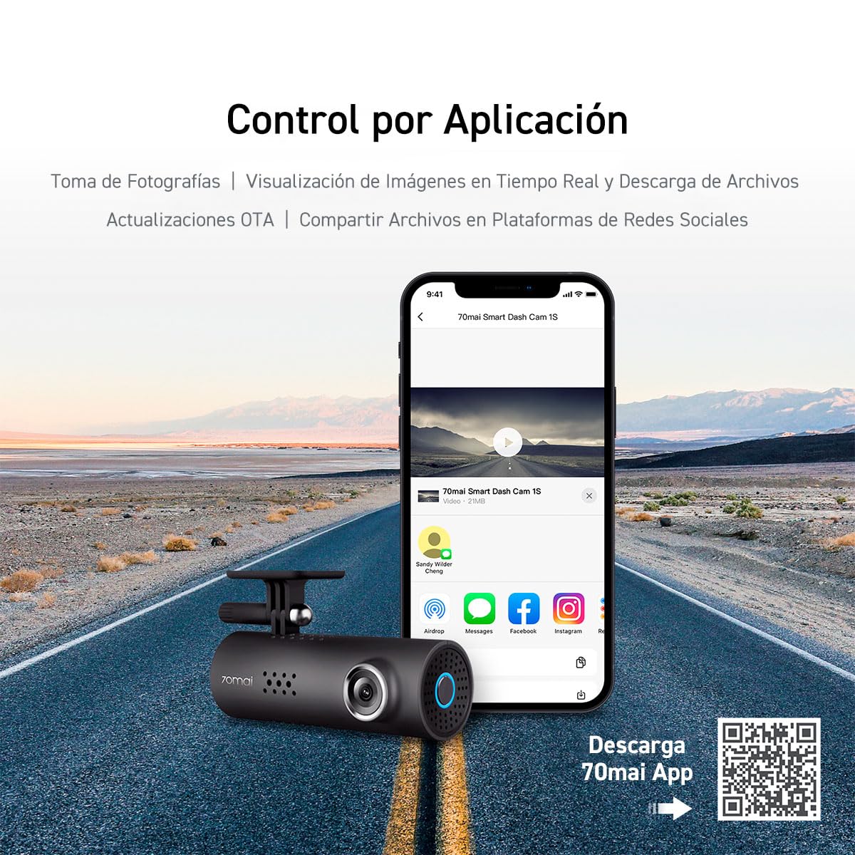 70mai M300 Dashcam 1296p QHD | Dash CAM Auto 140° | Camera WiFi | Entrada de la cámara del Coche - Tarjeta Micro SD 16-128 GB | Sensor WDR y G | Posible monitorización de Aparcamiento y grabación en
