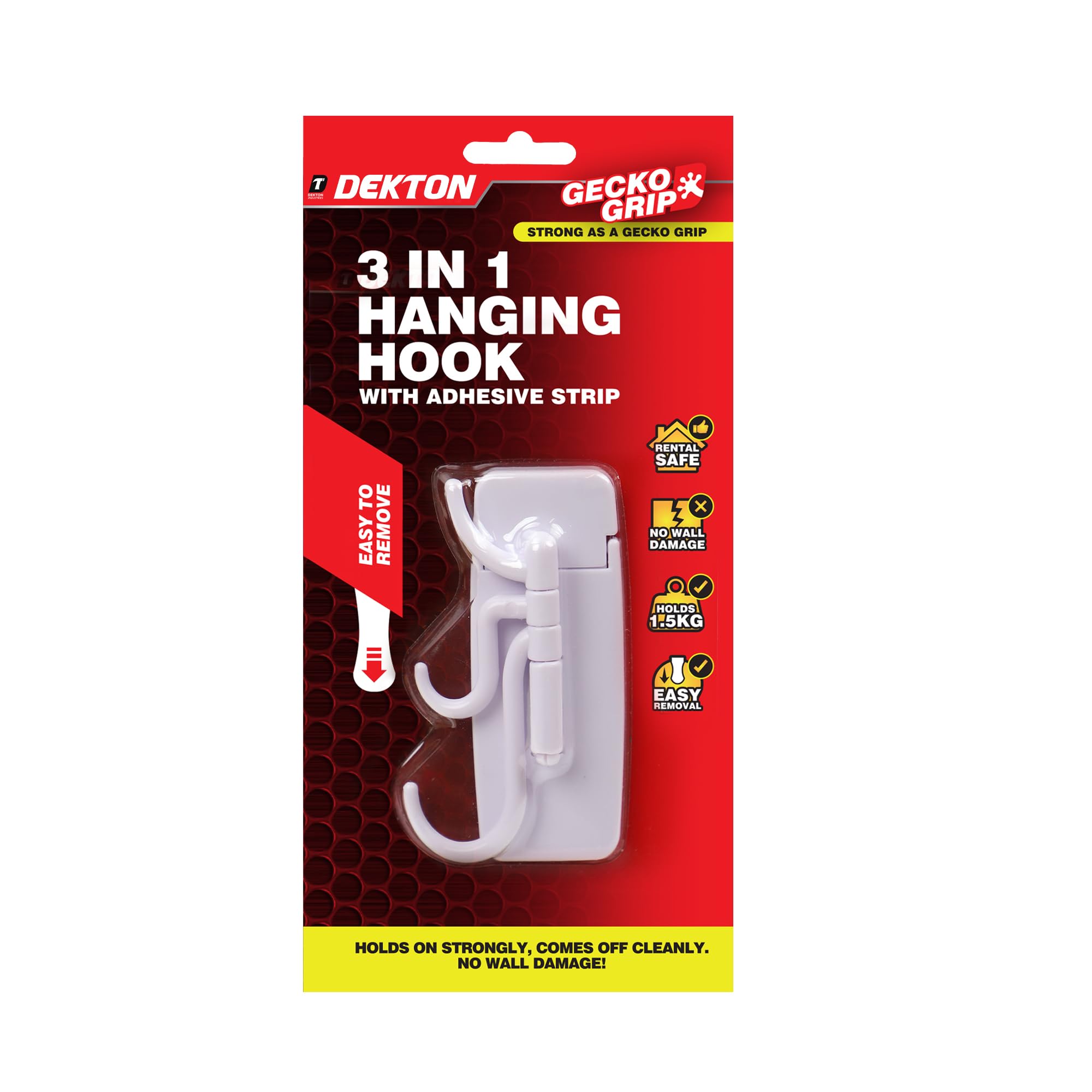Dekton White Geckogrip Multihook-Multi-Purpose Wall Hook| Strong Adhesive For Secure Hold| Holds Multiple Items| Sleek Design| Ideal For Home, Office, Bathroom| Reusable & Residue-Free| Reliable Storage
