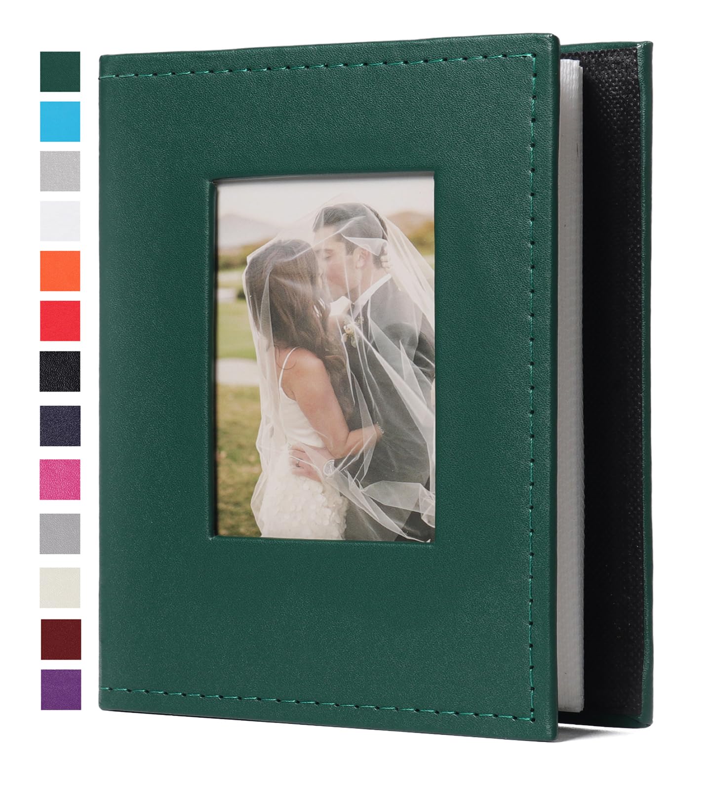 RECUTMS Small Photo Album 4x6 Photos - 52 Photos Small Mini Capacity Premium Leather Cover with Front Window, Mini Book Photo Books for Weddings Family (Dark Green)