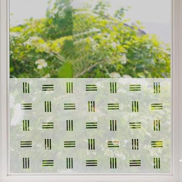 Abstract Element Faux Heavy Etched Effect Privacy Window Border, Seamless Repeat Pattern Static Film for Utility Room, Boho Geo 16.93"X39.37"