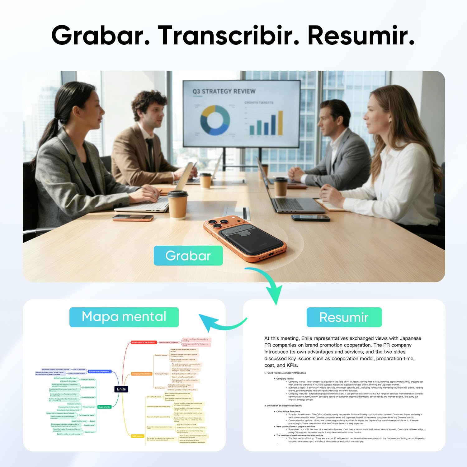 Grabadora de Voz con IA Transcripción Resumen Llamadas Reuniones