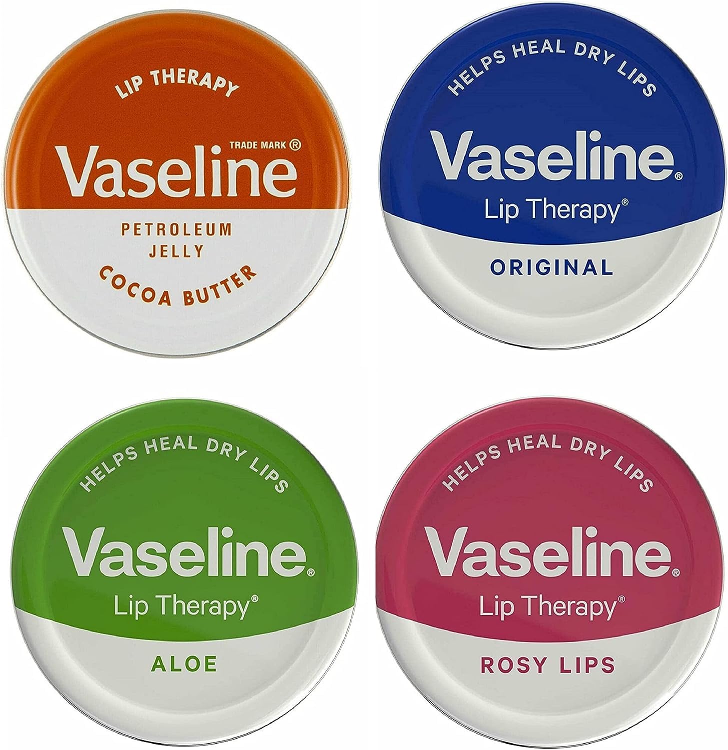 Vaseline Lip Balms - THREE 20g Pocket Size Tins - Aloe Vera, Cocoa Butter, Original - Lip Repair Therapy Protects Dry Cracked Lips - Image 2