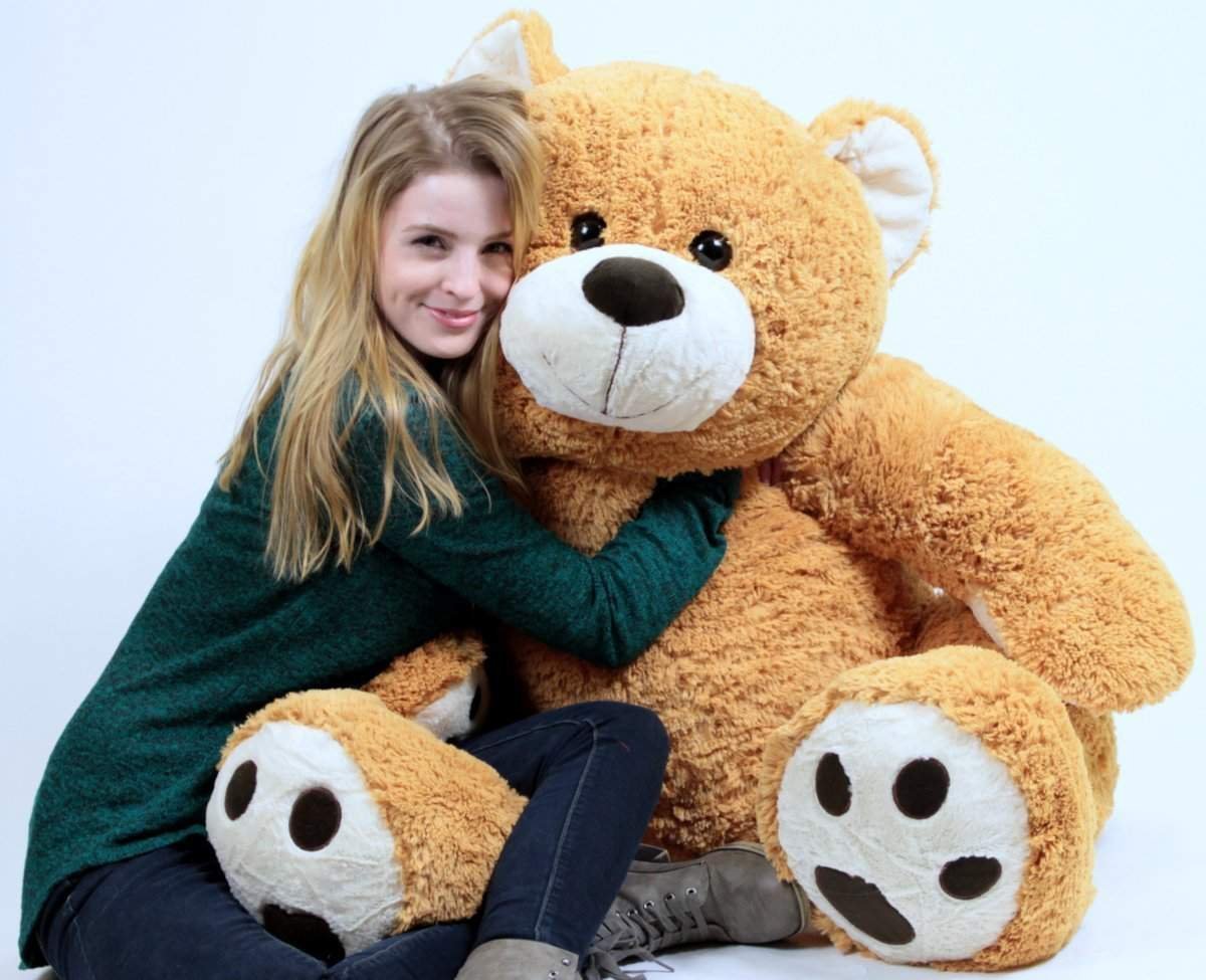 Big Plush Giant Teddy Bear Almost Five Feet Tall Honey Brown Color Soft